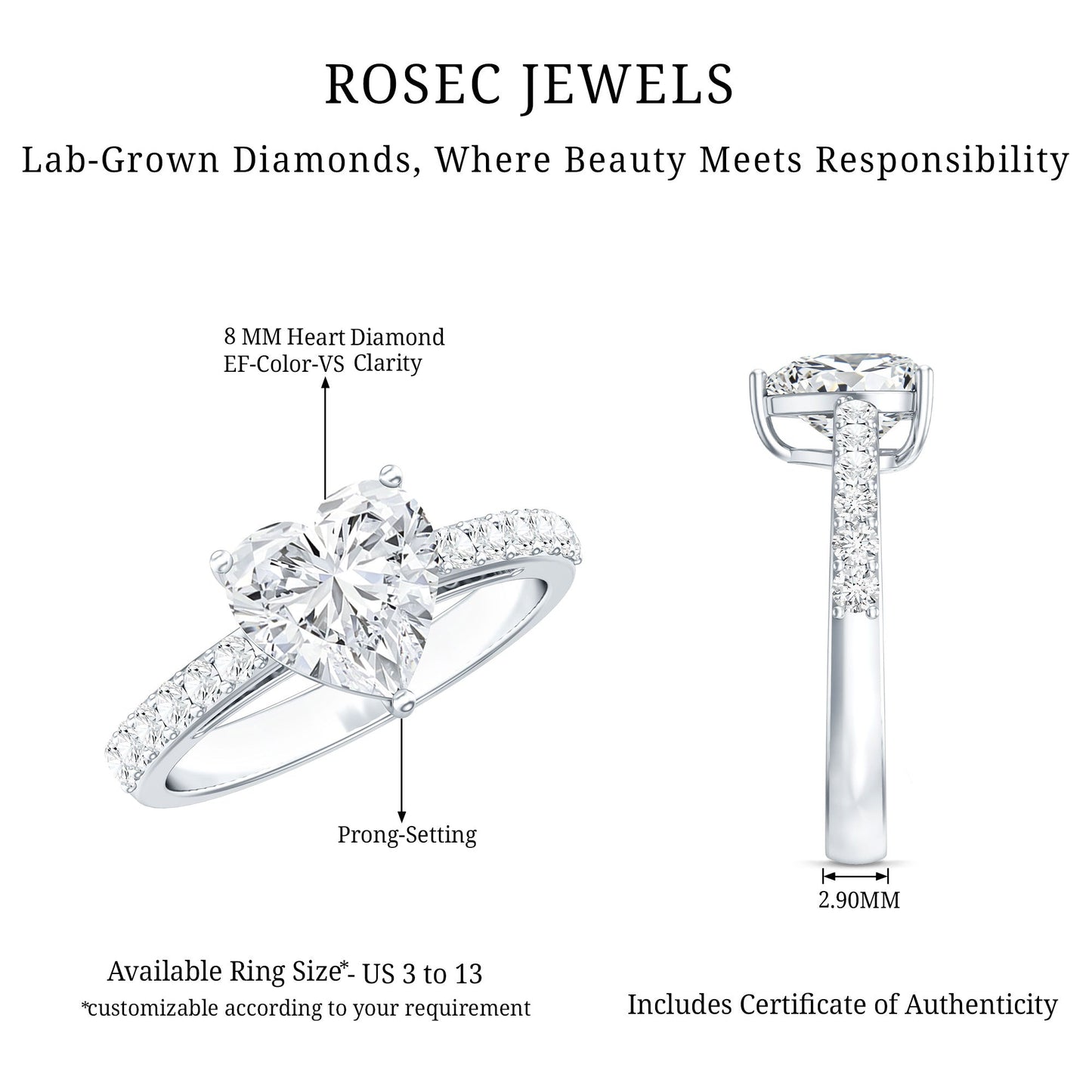 2 Carat Lab Grown Diamond Heart Engagement Ring For Women