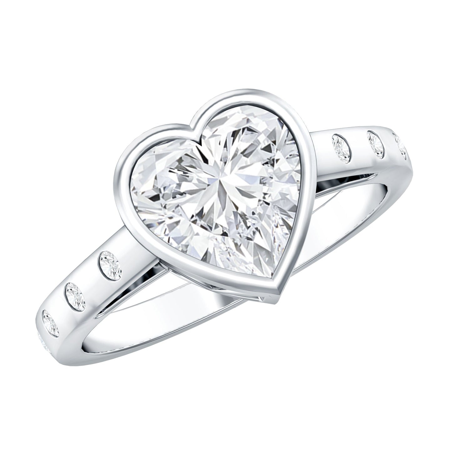 Bezel Set Brilliant Cut Lab Created Diamond Heart Engagement Ring For Women