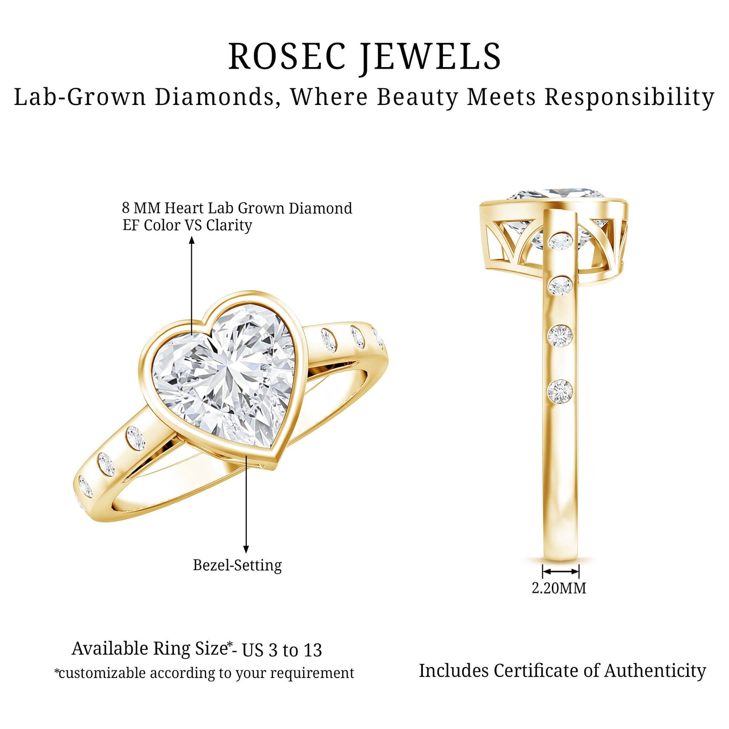 Bezel Set Brilliant Cut Lab Created Diamond Heart Engagement Ring For Women