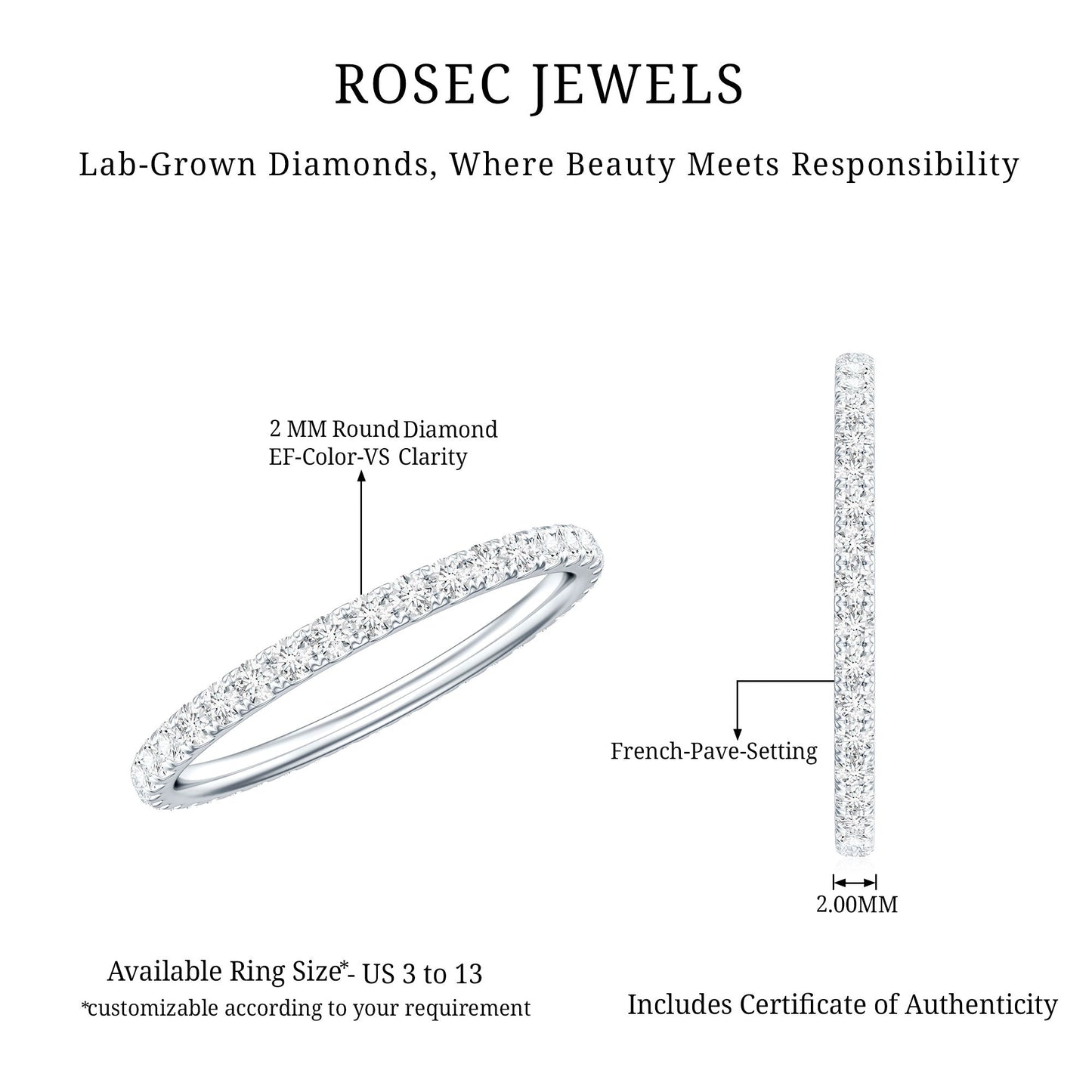 Round Cut Lab Grown Diamond Stackable Eternity Ring