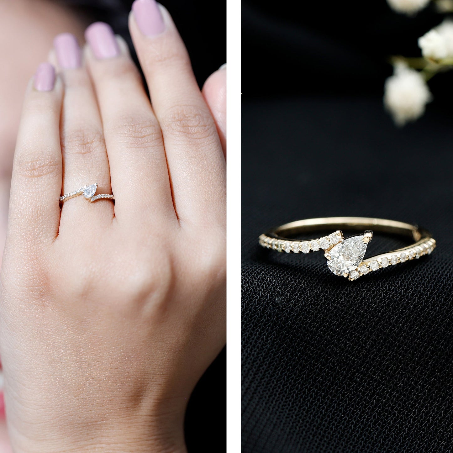 Pear Cut Lab Grown Diamond Bypass Promise Ring