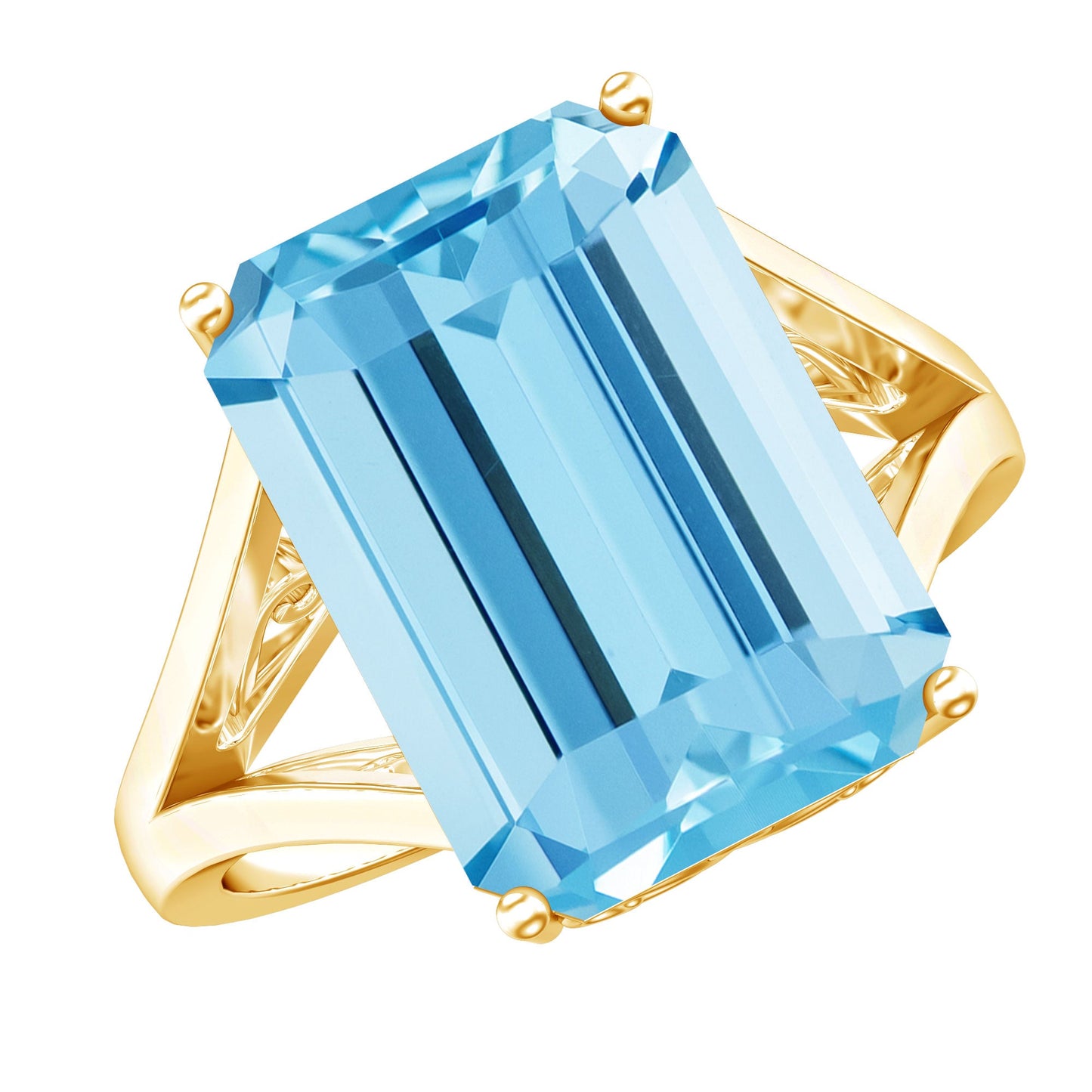 Certified 9 Carat Aquamarine Emerald Cut Engagement Ring in Yellow Gold Plated Silver