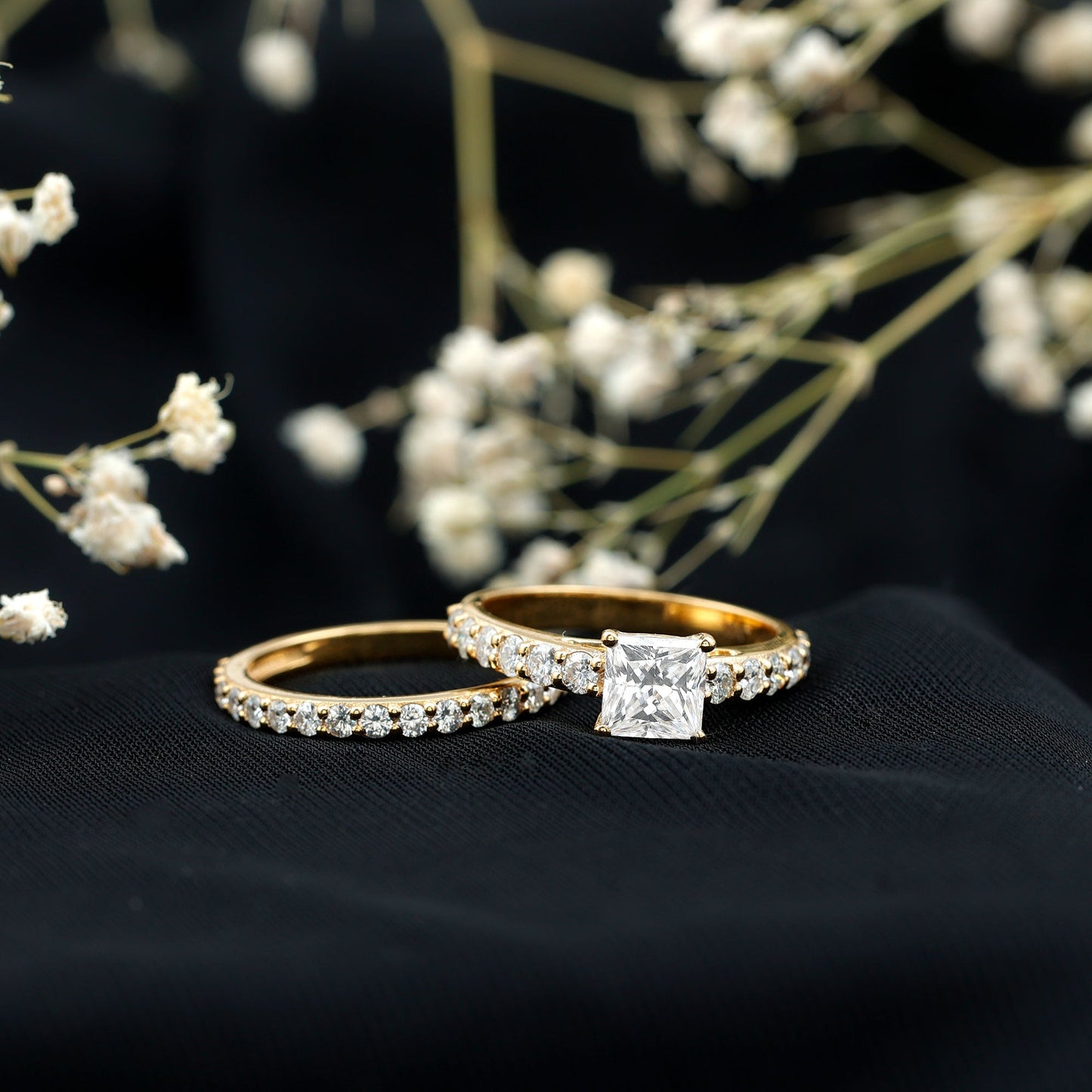 IGI Certified 1 Carat Lab Grown Diamond Princess Cut Engagement Ring with Band
