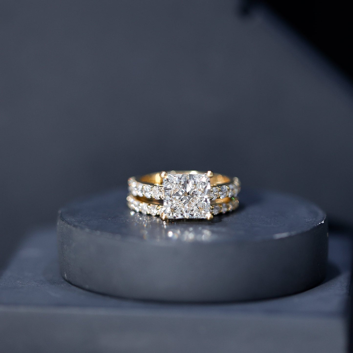 4 Carat IGI Certified Lab Grown Diamond Princess Cut Bridal Ring Set
