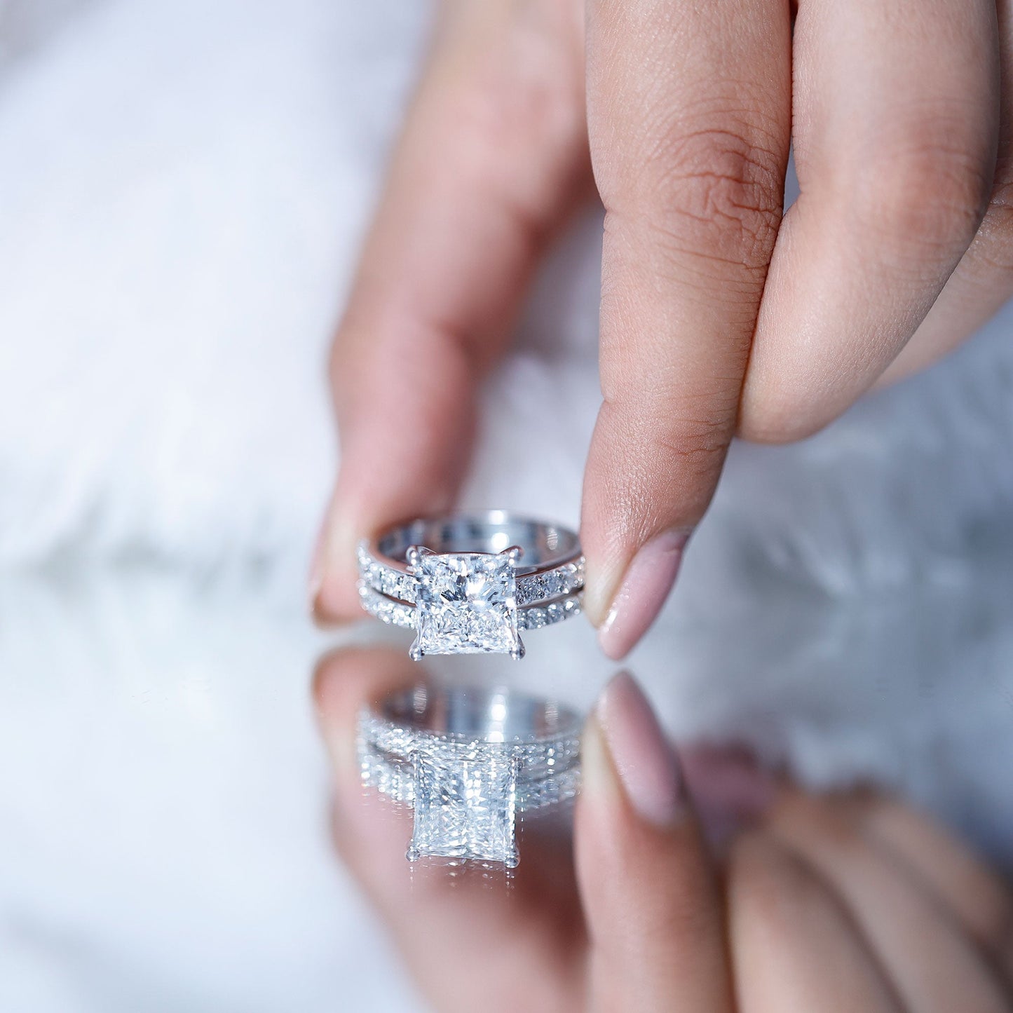 5 Carat IGI Certified Princess Cut Lab Diamond Engagement Ring with Band