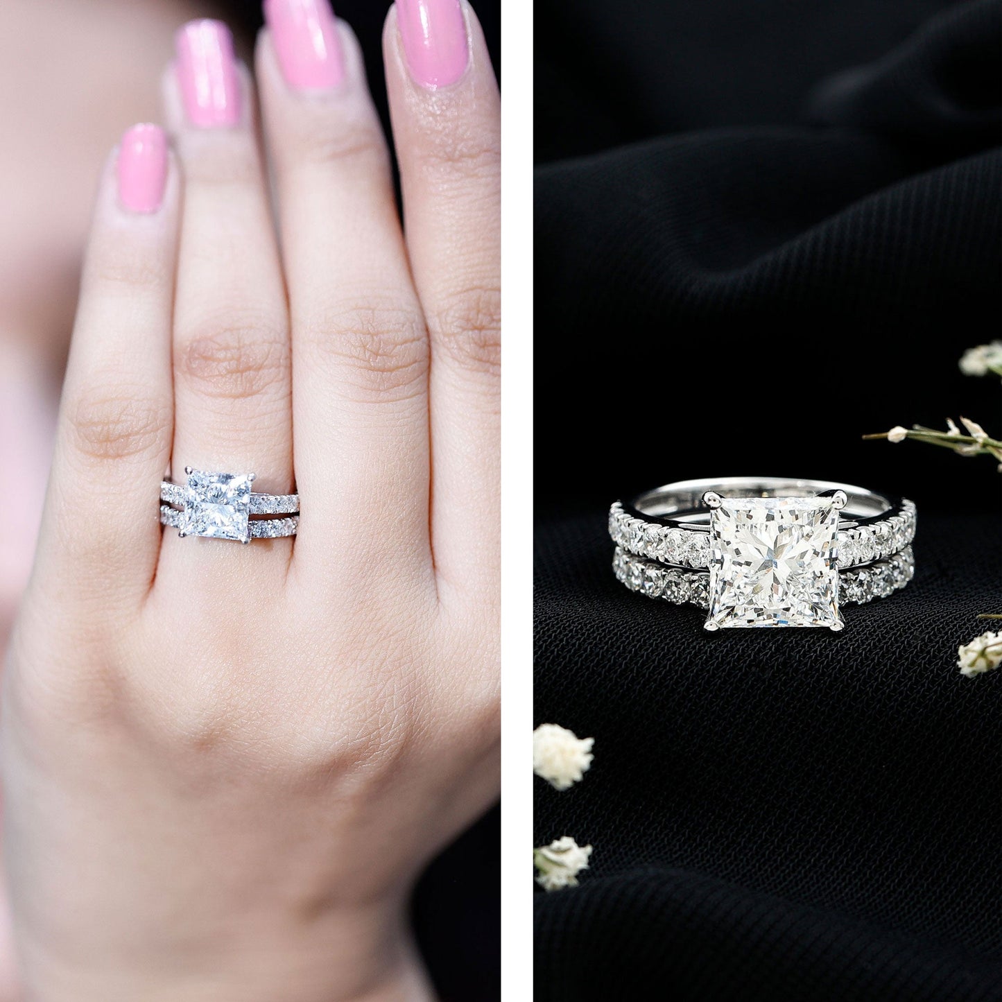 IGI Certified 2 Carat Lab Grown Diamond Princess Cut Bridal Ring Set