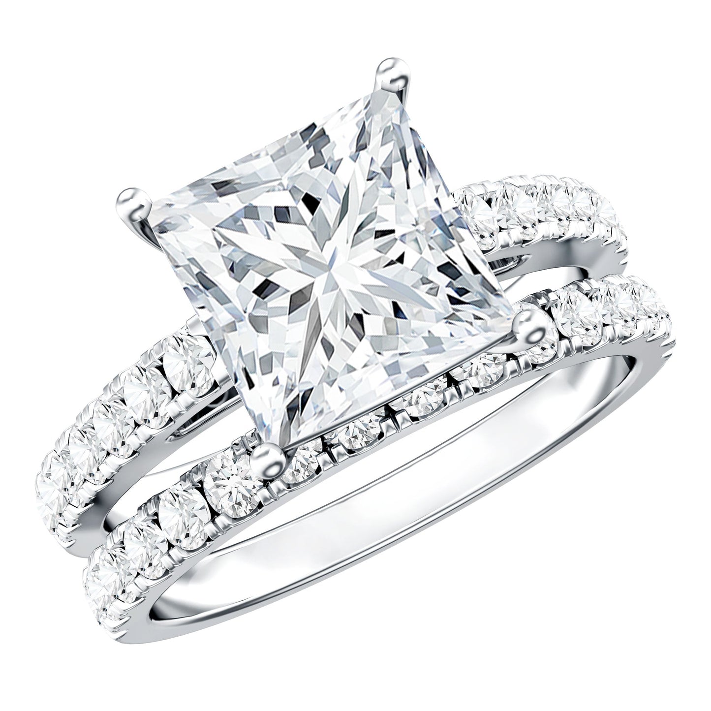 IGI Certified 4 Carat Princess Cut Lab Grown Diamond Engagement Ring With Wedding Band