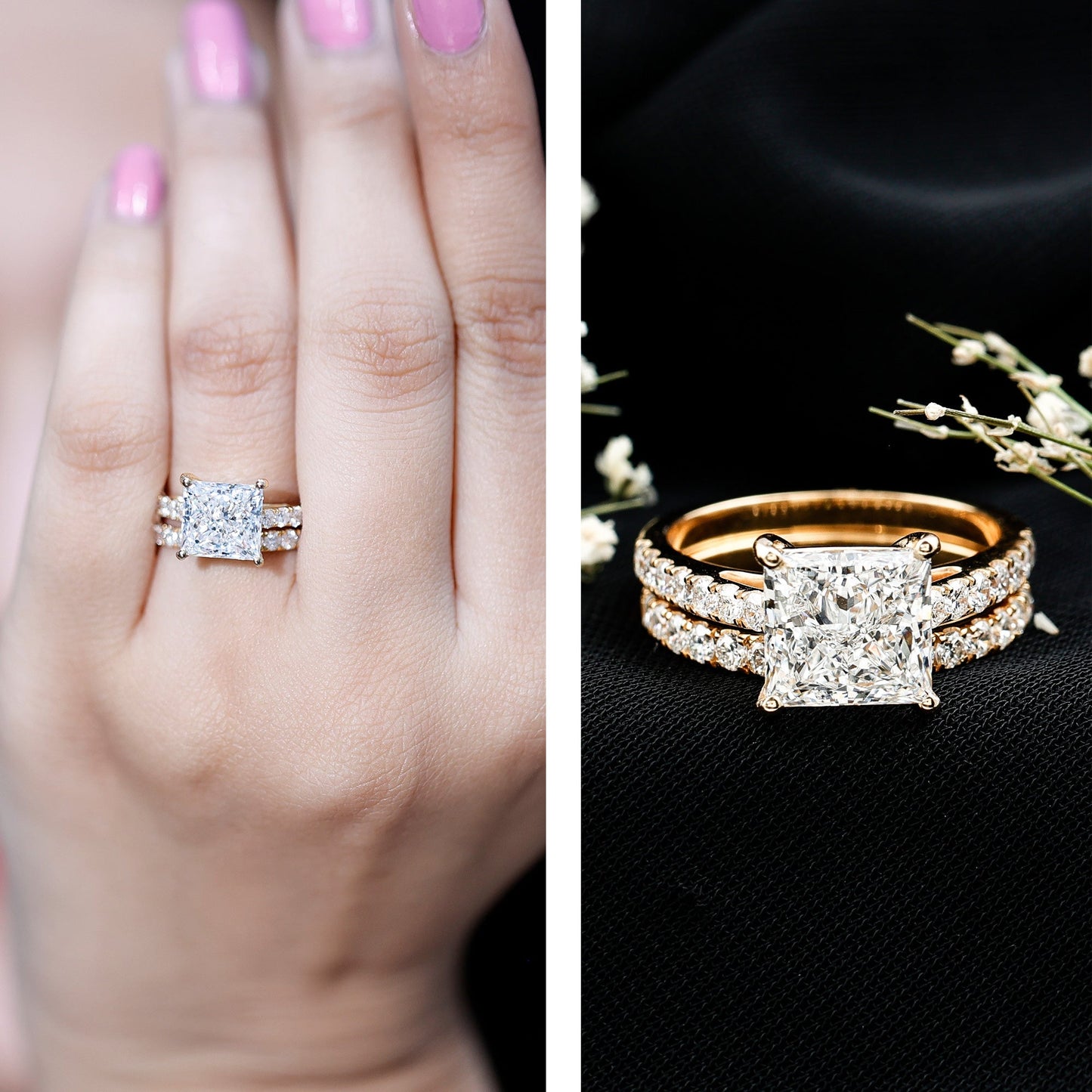 IGI Certified 4 Carat Princess Cut Lab Grown Diamond Engagement Ring With Wedding Band