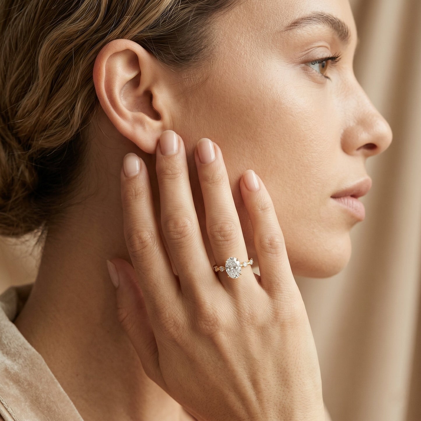 IGI Certified 2 Carat Lab Grown Diamond Oval Engagement Ring with Spaced Accent