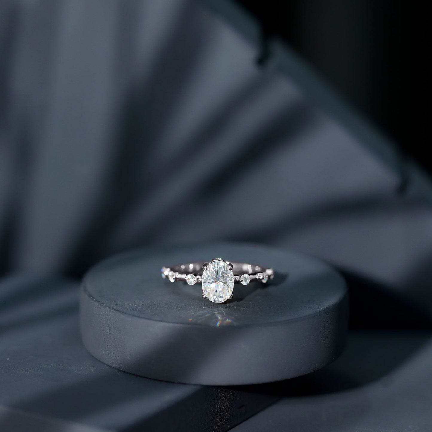 IGI Certified 1 Carat Oval Lab Grown Diamond Engagement Ring with Spaced Accent