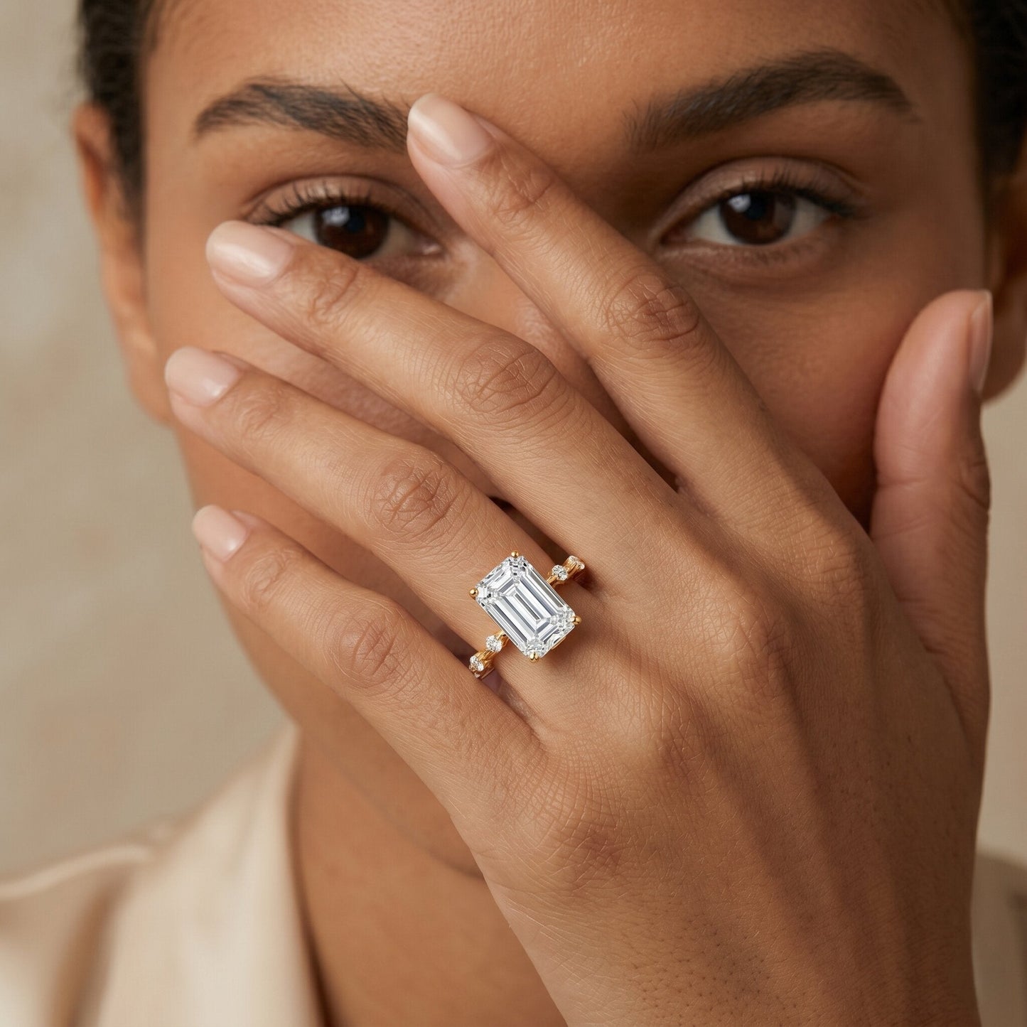 IGI Certified 3 Carat Emerald Cut Lab Grown Diamond Engagement Ring
