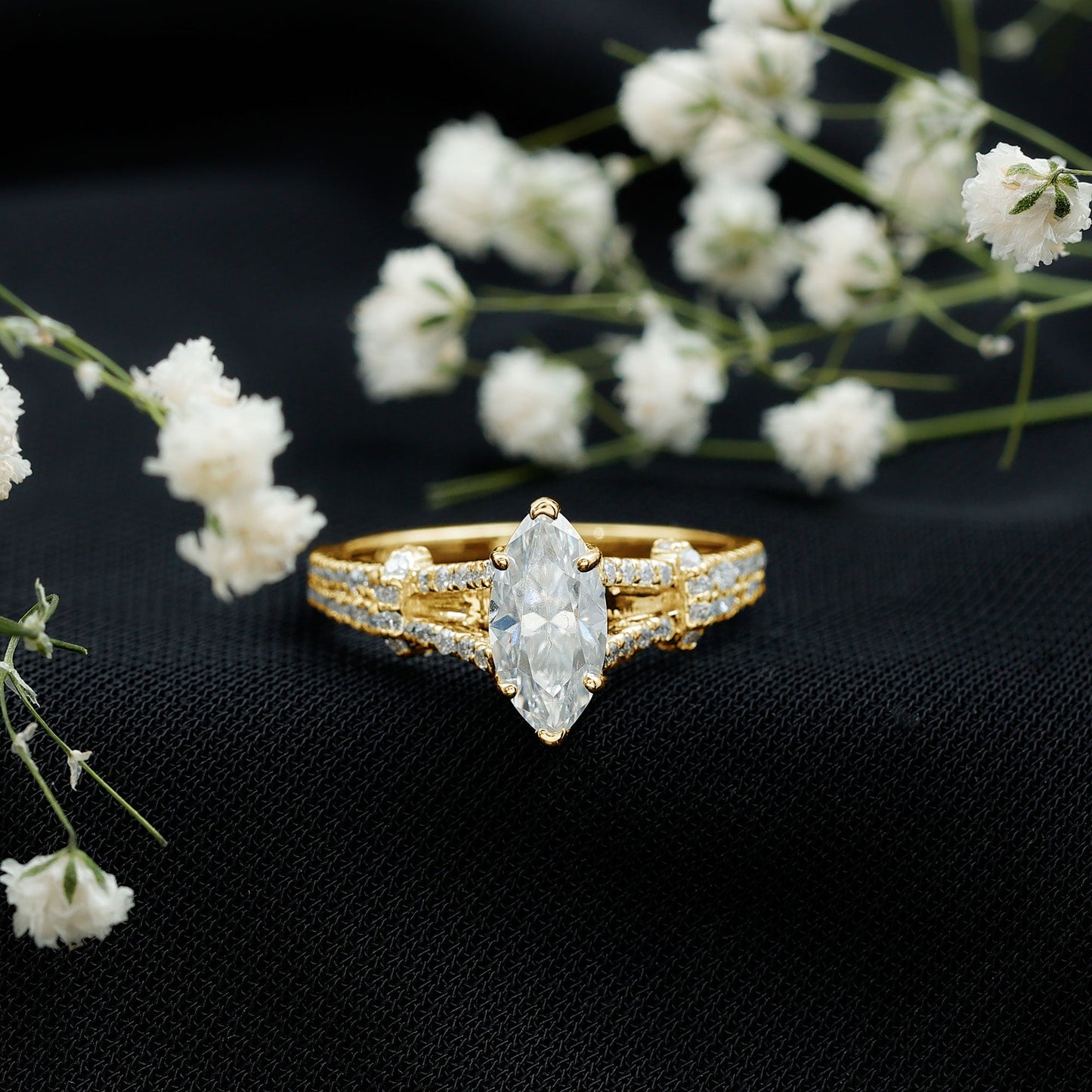 1 Carat Marquise Cut Lab Grown Diamond Split Shank Engagement Ring with IGI Certificate