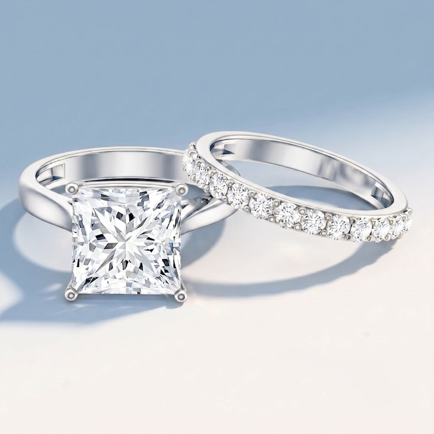 5 Carat Huge Lab Grown Diamond Princess Cut Engagement Ring Set with IGI Certificate