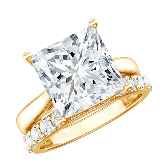 5 Carat Huge Lab Grown Diamond Princess Cut Engagement Ring Set with IGI Certificate