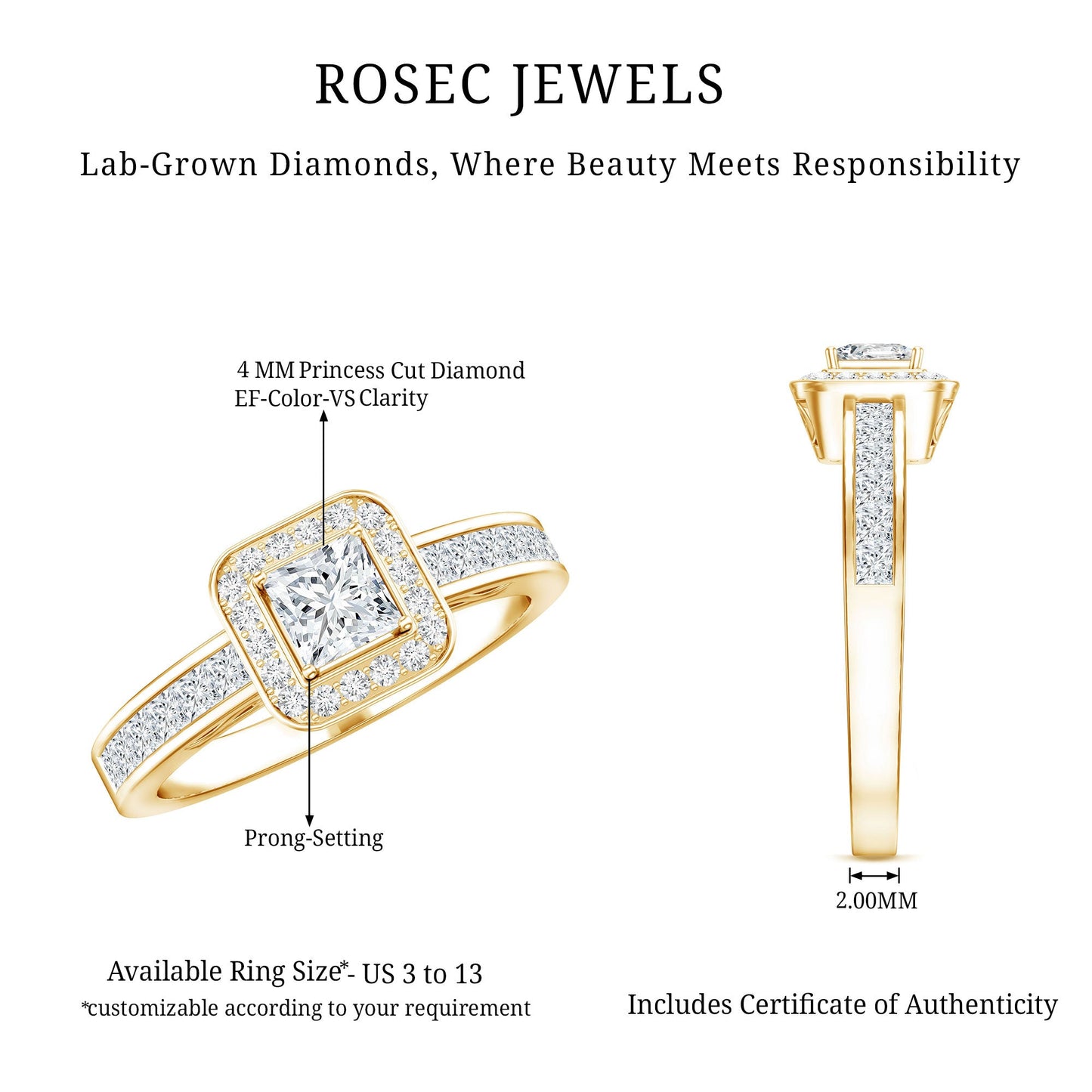 Lab Grown Diamond Princess Cut Engagement Ring with Halo