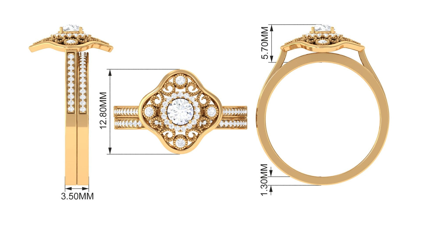 Vintage Looking Diamond Wedding Bridal Ring Set of 2