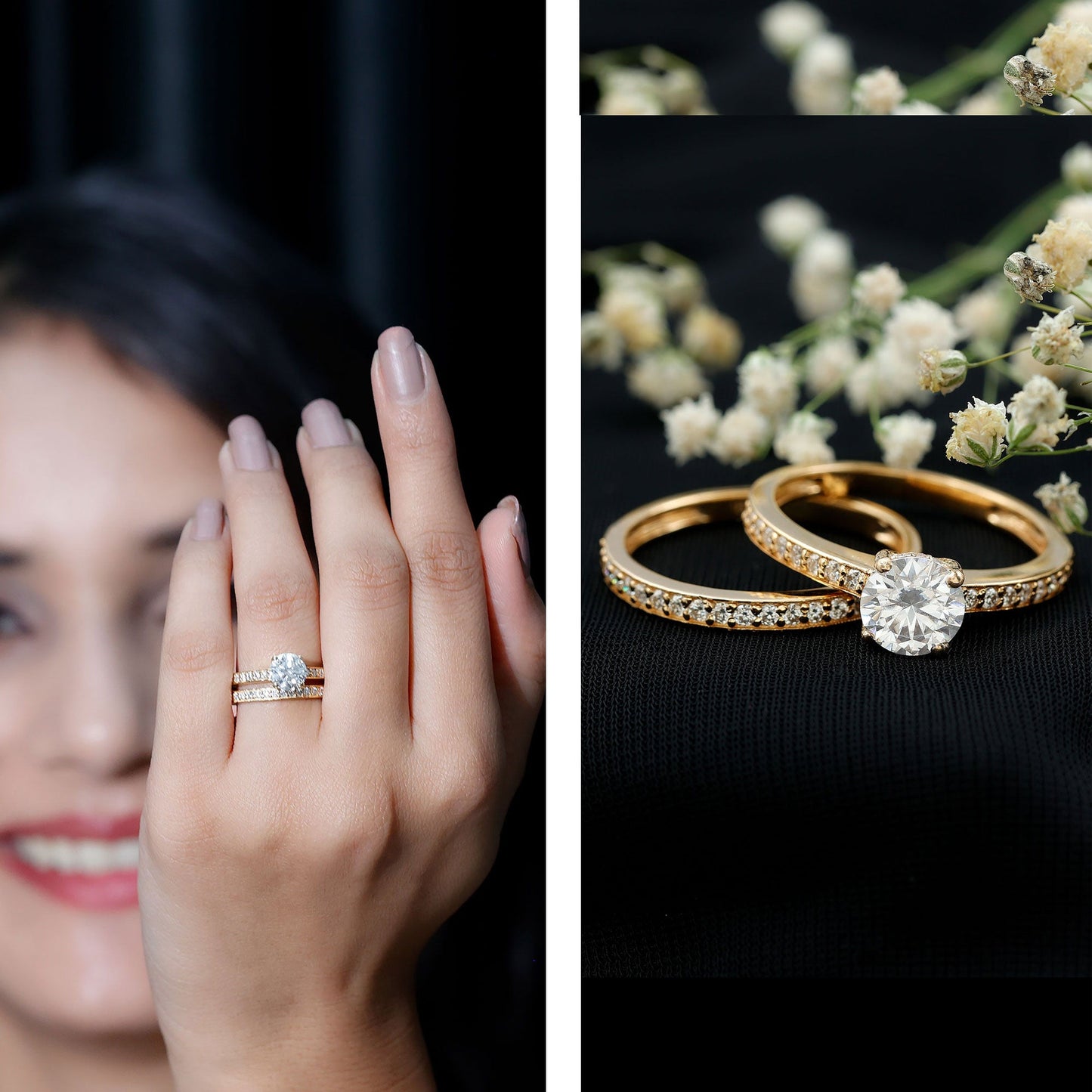 Brilliant Cut Moissanite Round Engagement Ring With Band