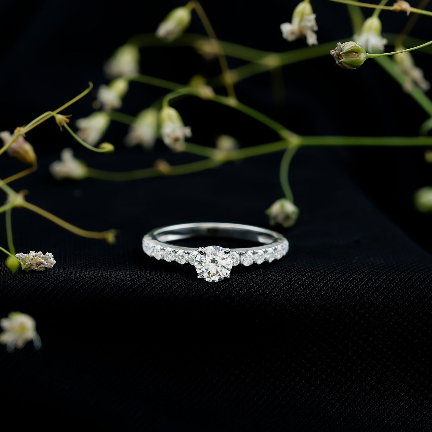 Certified 5 MM Moissanite Traditional Engagement Ring with Side Stones