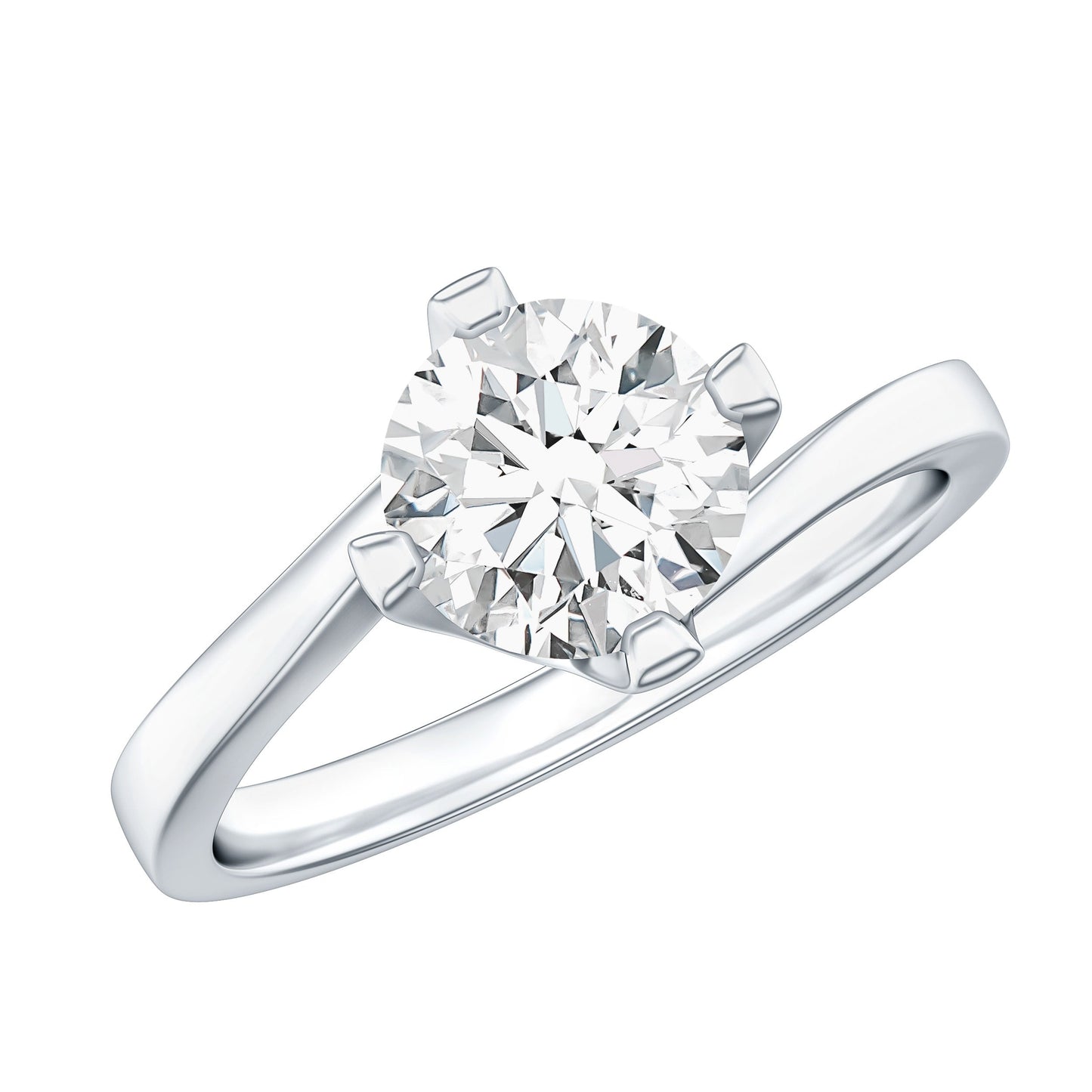 Certified Moissanite Solitaire Engagement Ring in Bypass Shank
