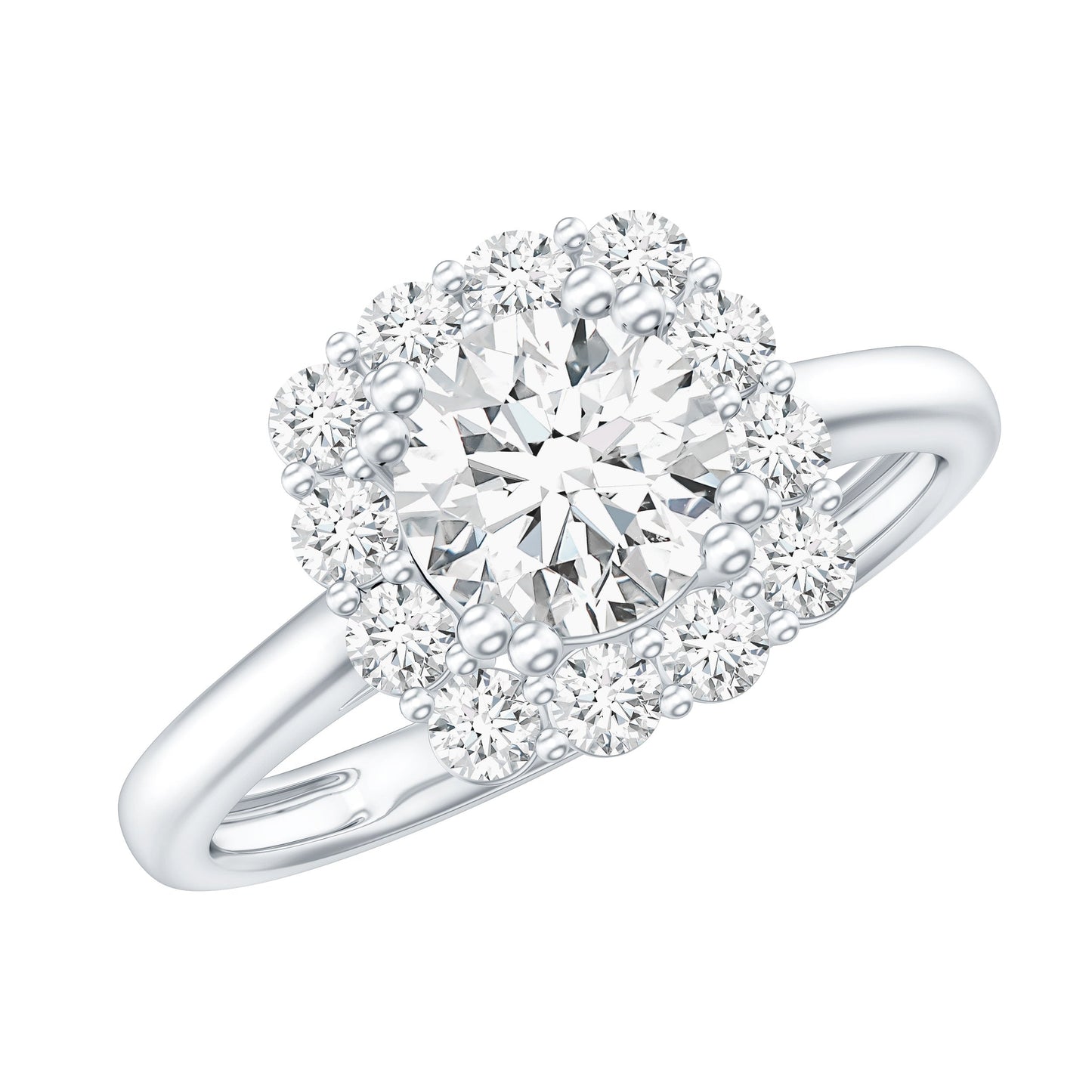 Classic Moissanite Halo Engagement Ring in Double Prong Setting