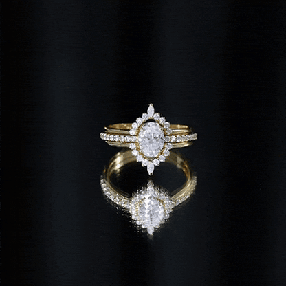 Certified Moissanite Oval Engagement Ring Set With Wedding Bands
