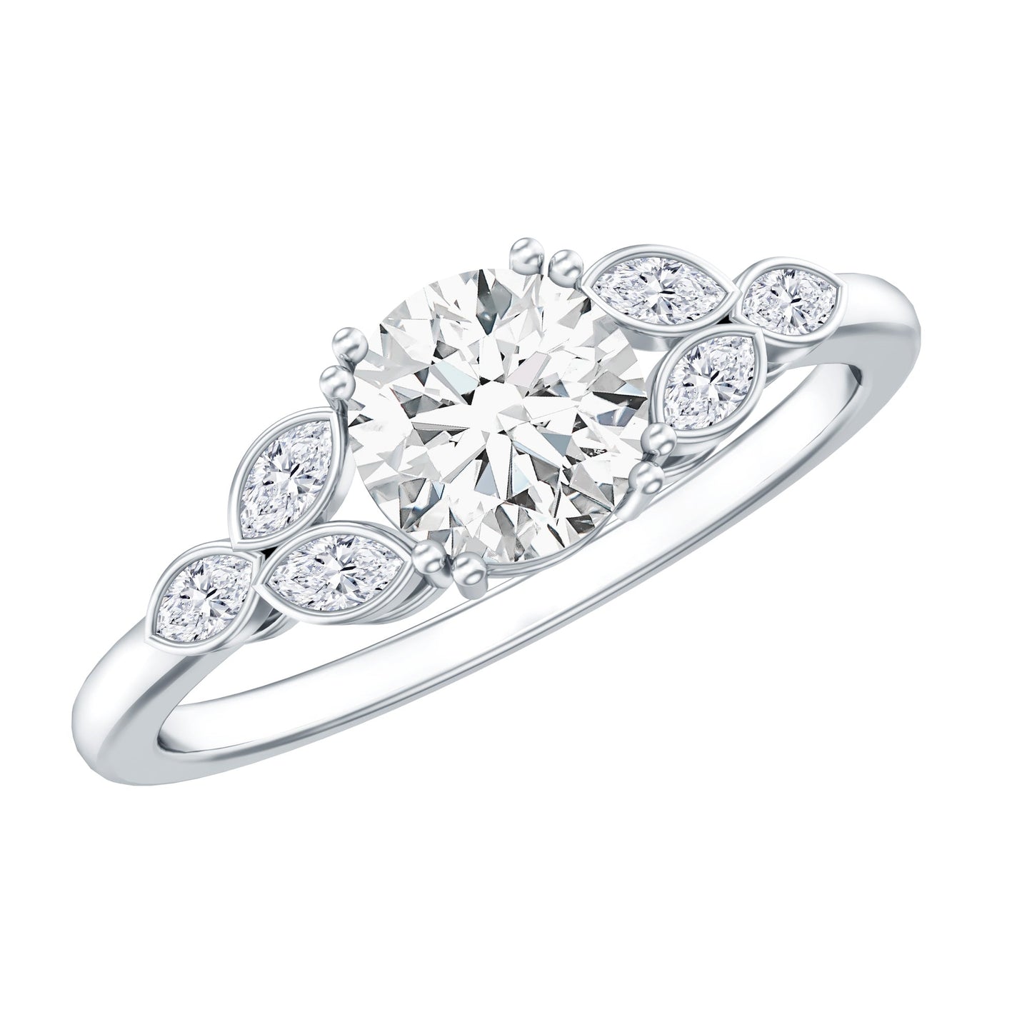 Certified Moissanite Solitaire Engagement Ring with Trio