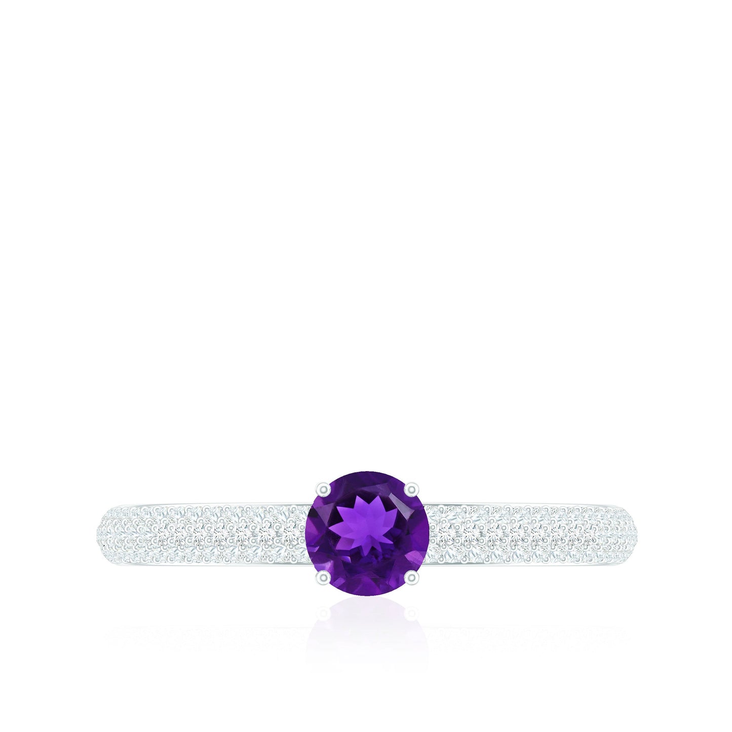 Natural Amethyst Engagement Ring with Diamond for Women