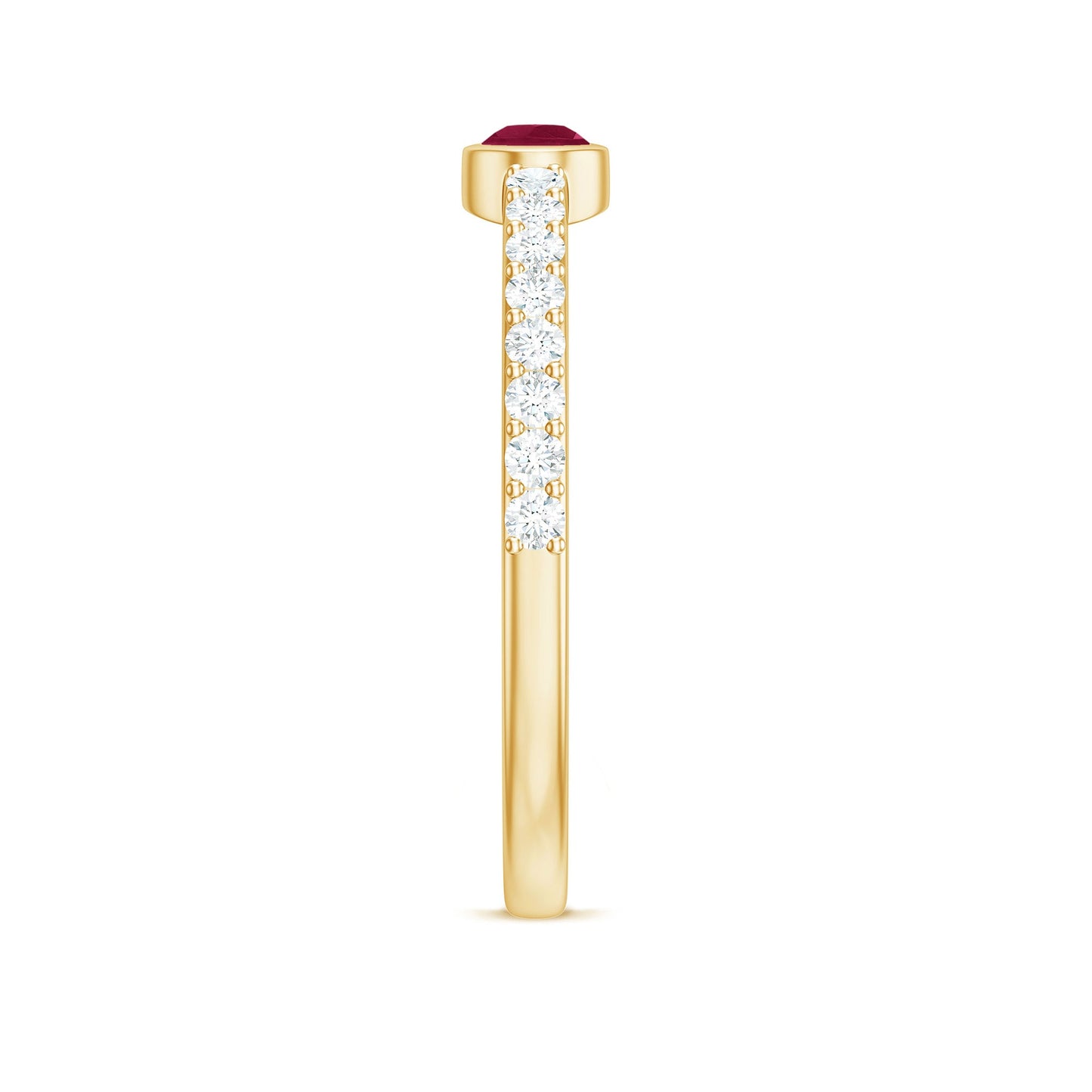 East West Style Pear Shape Ruby Promise Ring with Diamond