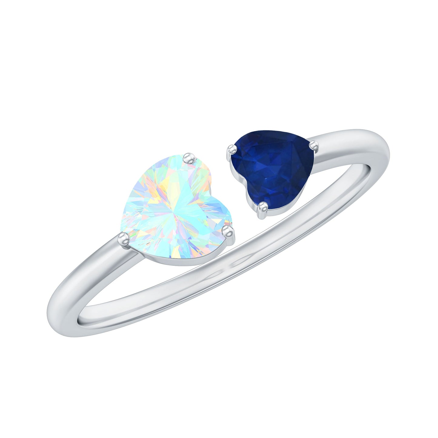 Natural Heart Shape Ethiopian Opal and Blue Sapphire 2 Stone Promise Ring