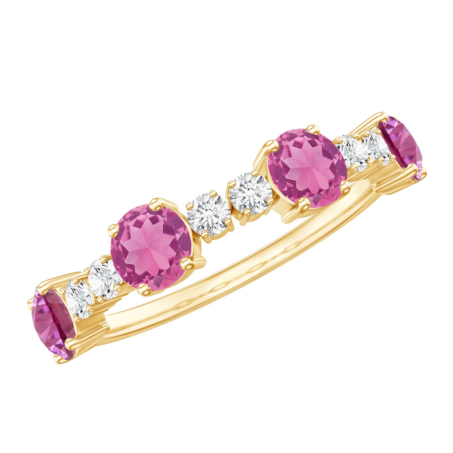 Alternate Semi Eternity Ring with Pink Tourmaline and Diamond