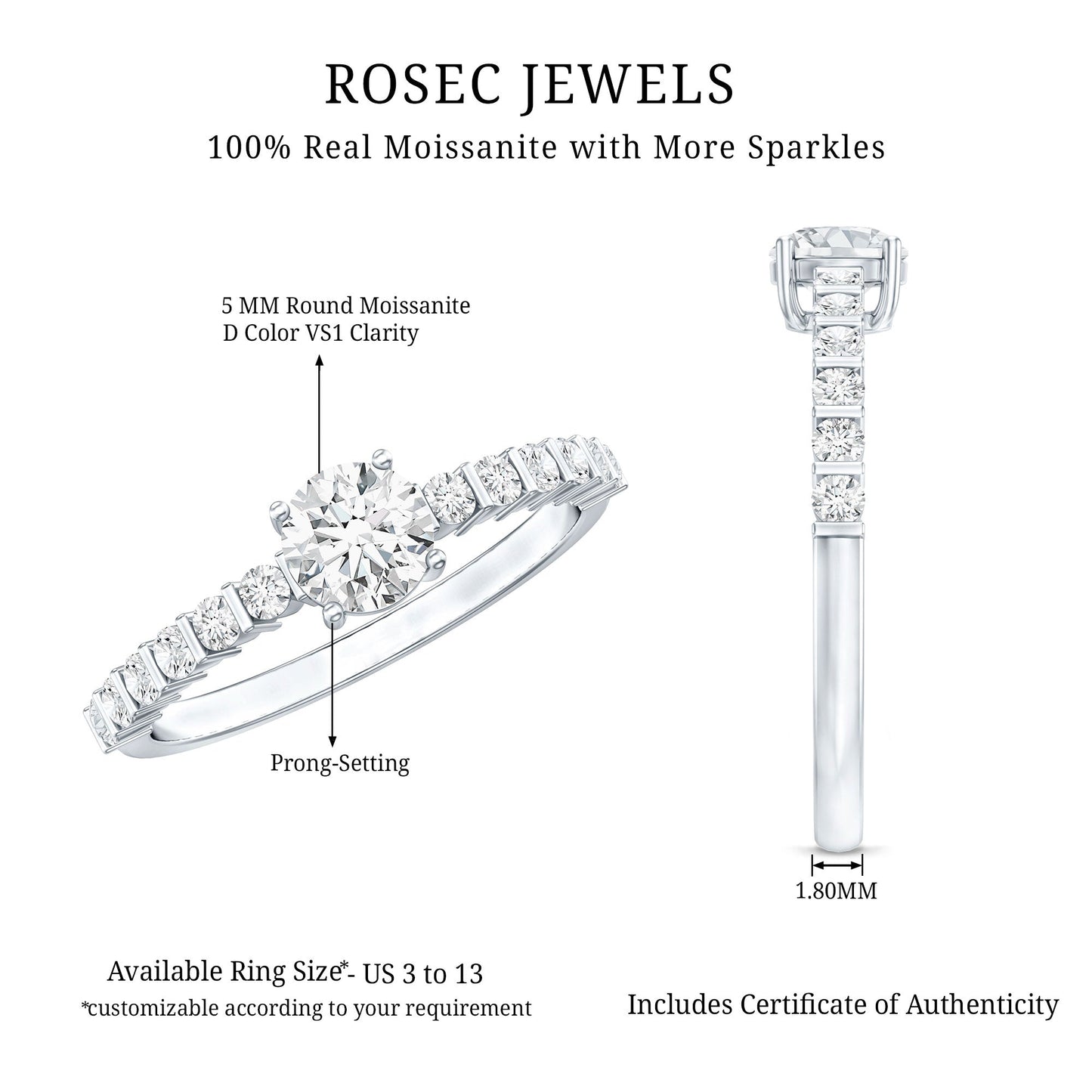 Round Brilliant Cut Moissanite Proposal Ring