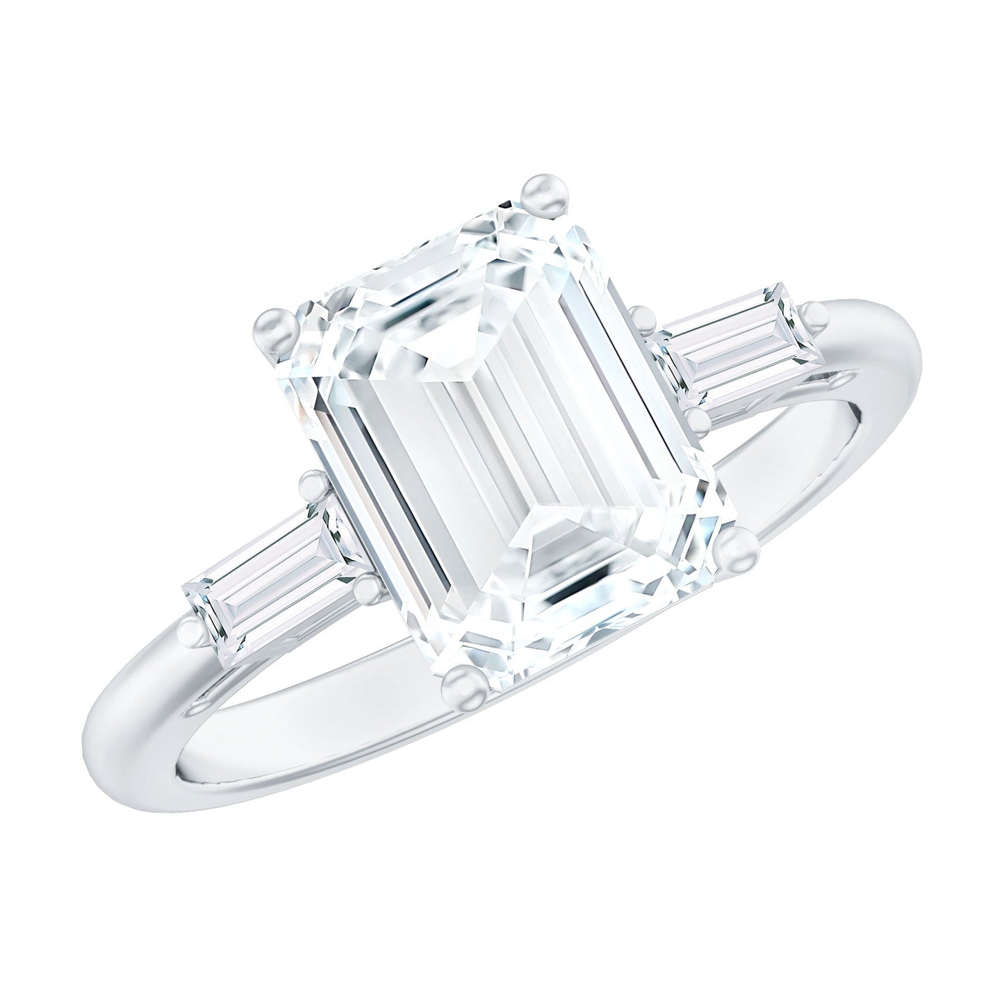 Solitaire Moissanite Emerald Cut Engagement Ring with Certificate