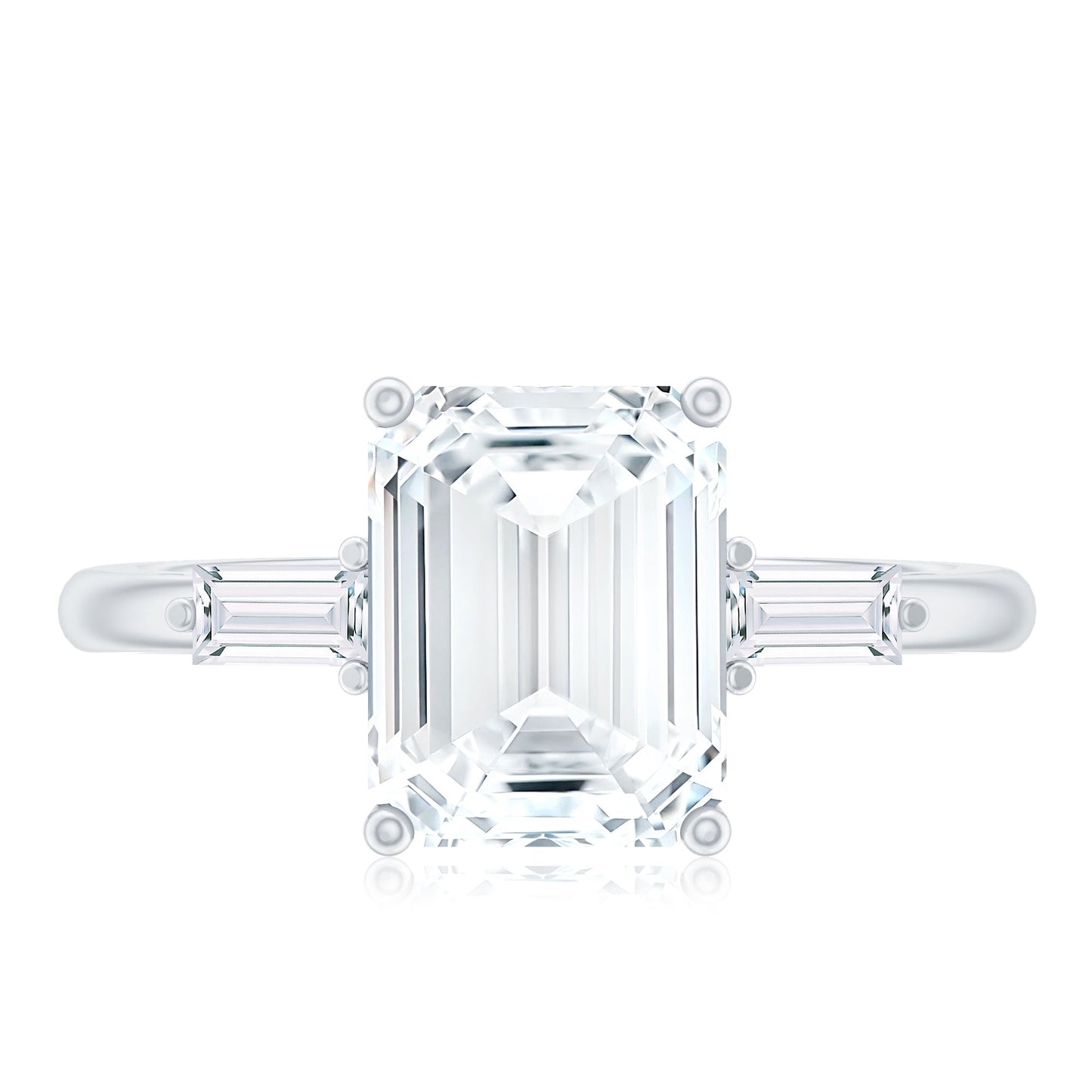 Solitaire Moissanite Emerald Cut Engagement Ring with Certificate
