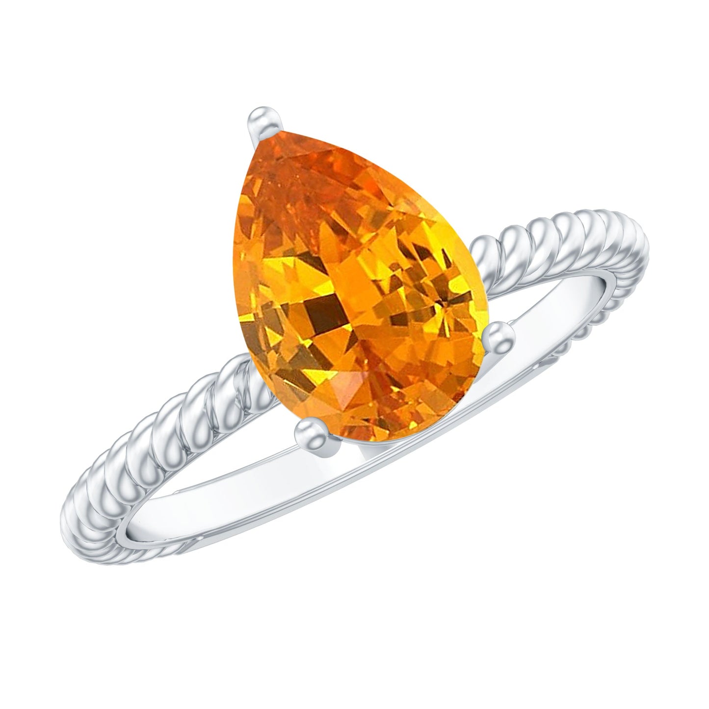 2.5 Carat Lab Grown Orange Sapphire Pear Shaped Engagement Ring with Twisted Rope