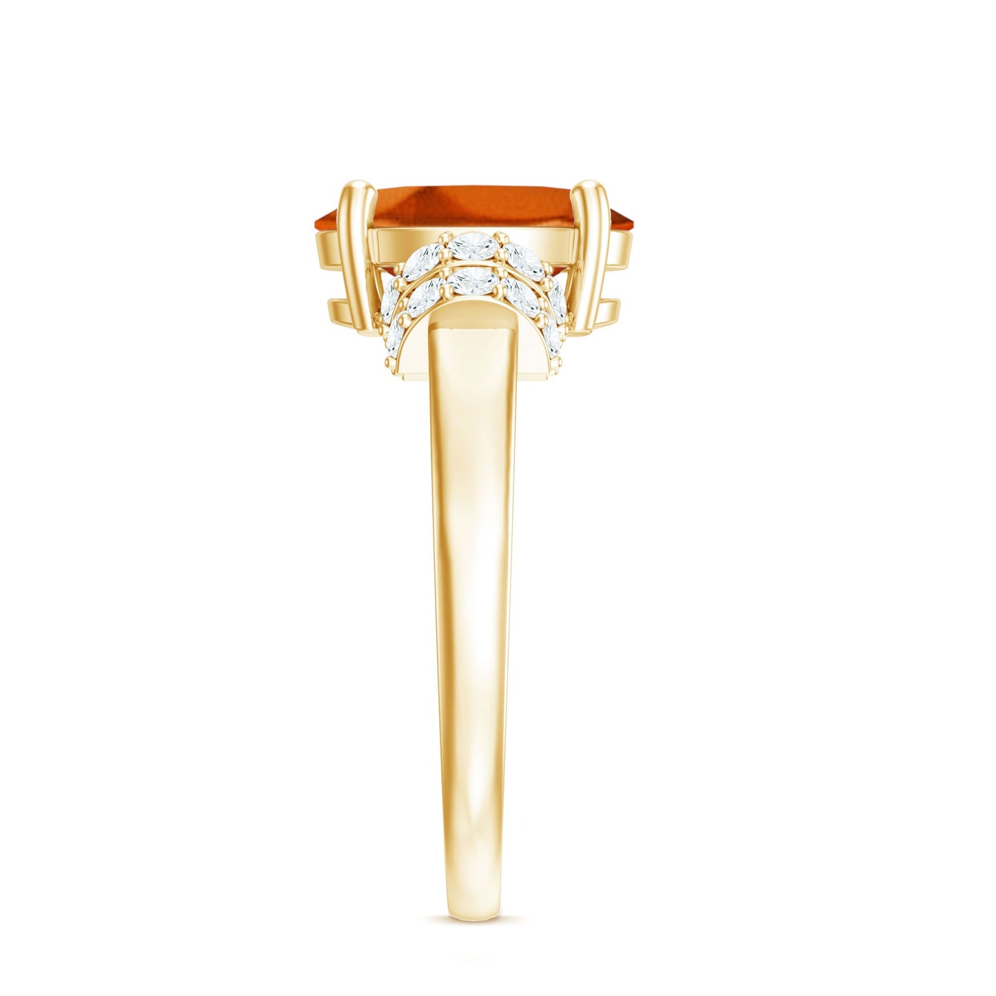 4 Carat Oval Lab Grown Orange Sapphire Engagement Ring with Diamond Side Stones