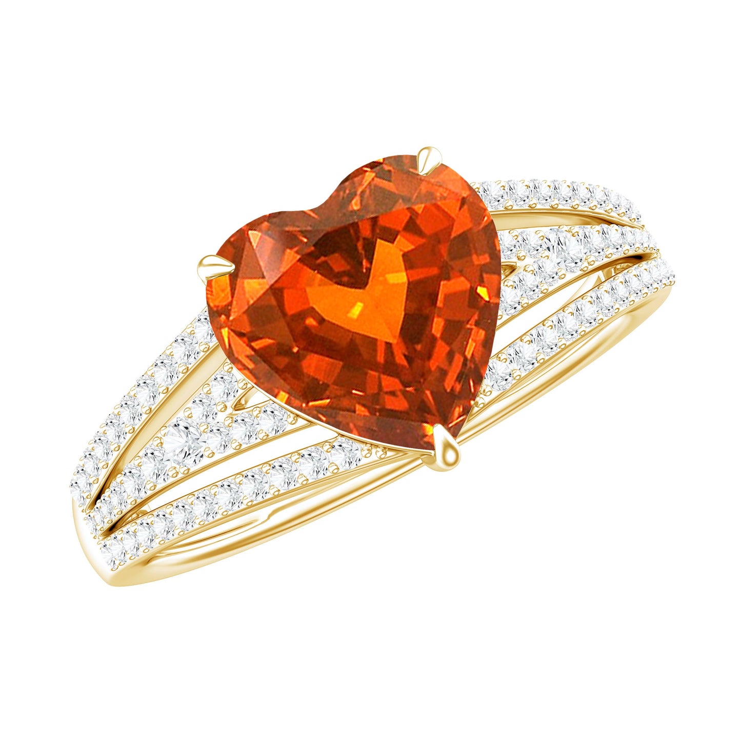 2 Carat Lab Grown Orange Sapphire Heart Engagement Ring with Diamond Split Shank