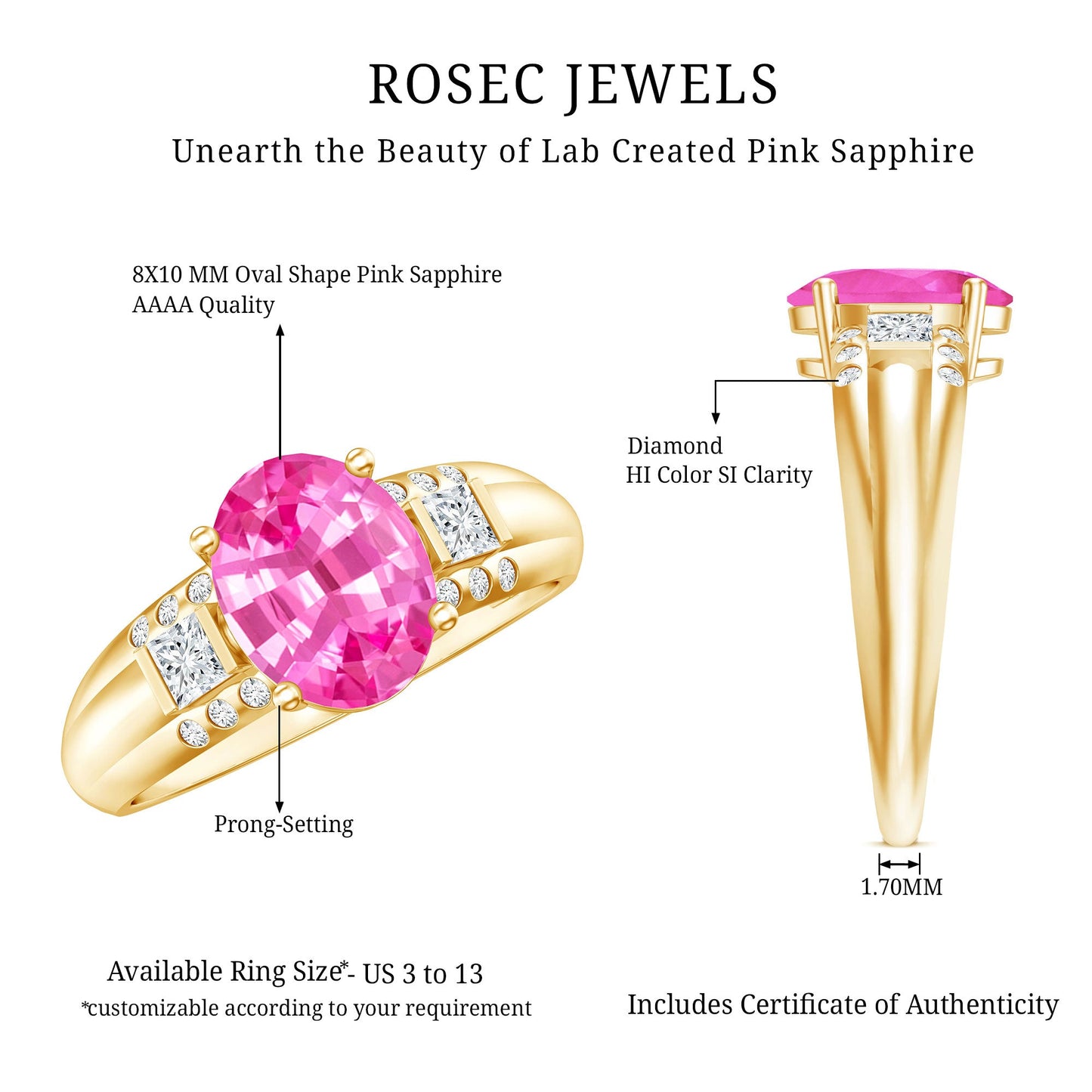 Lab Grown Pink Sapphire Oval Solitaire Engagement Ring with Diamond