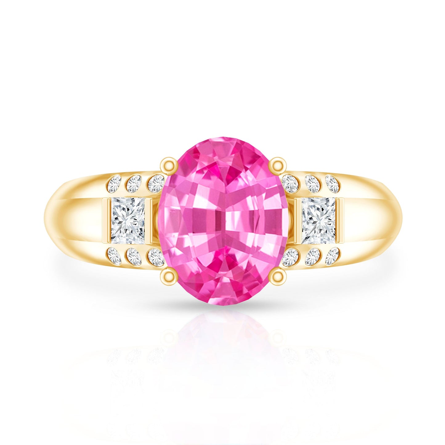 Lab Grown Pink Sapphire Oval Solitaire Engagement Ring with Diamond