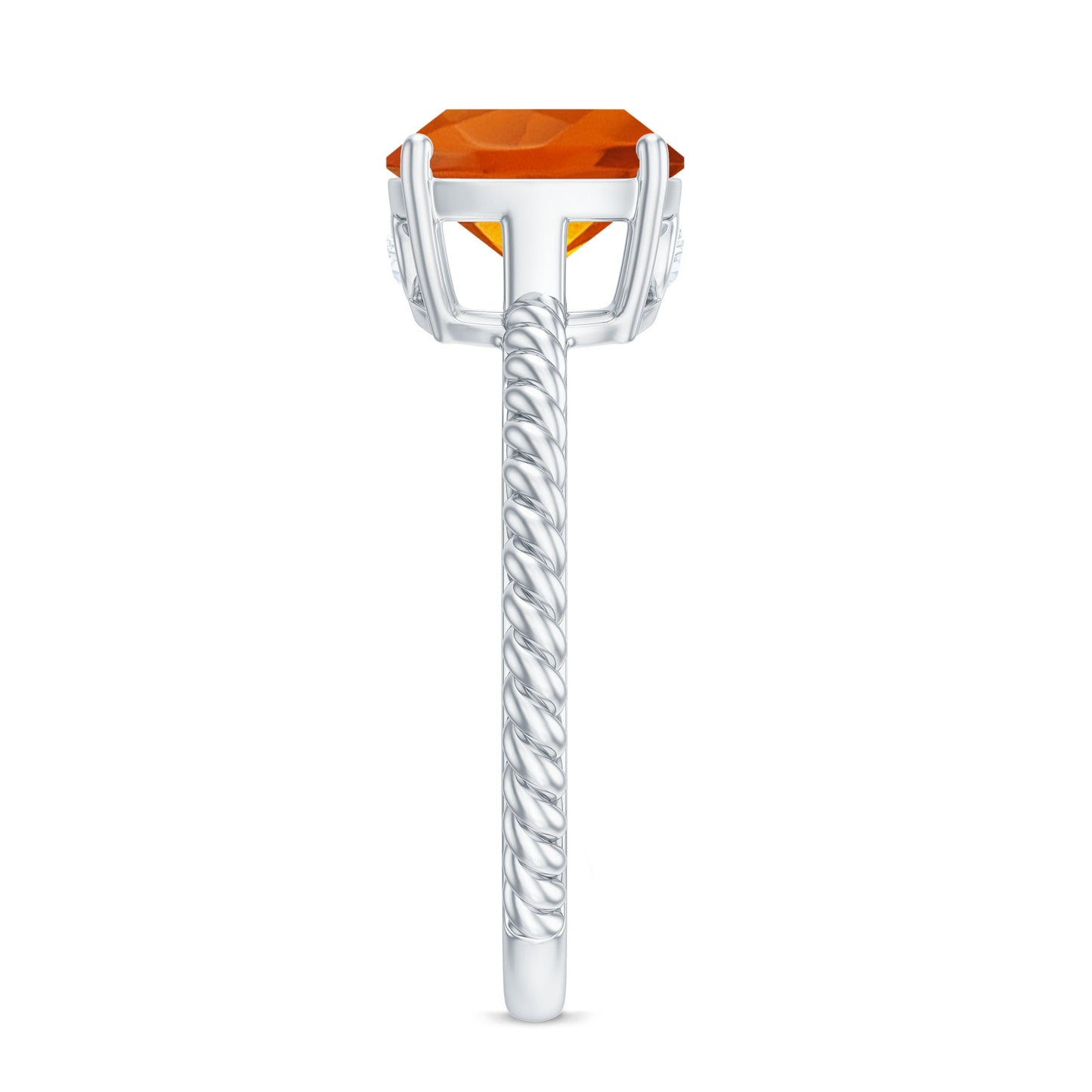 Certified 2.75 Carat Lab Grown Orange Sapphire Cushion Cut Engagement Ring with Diamond