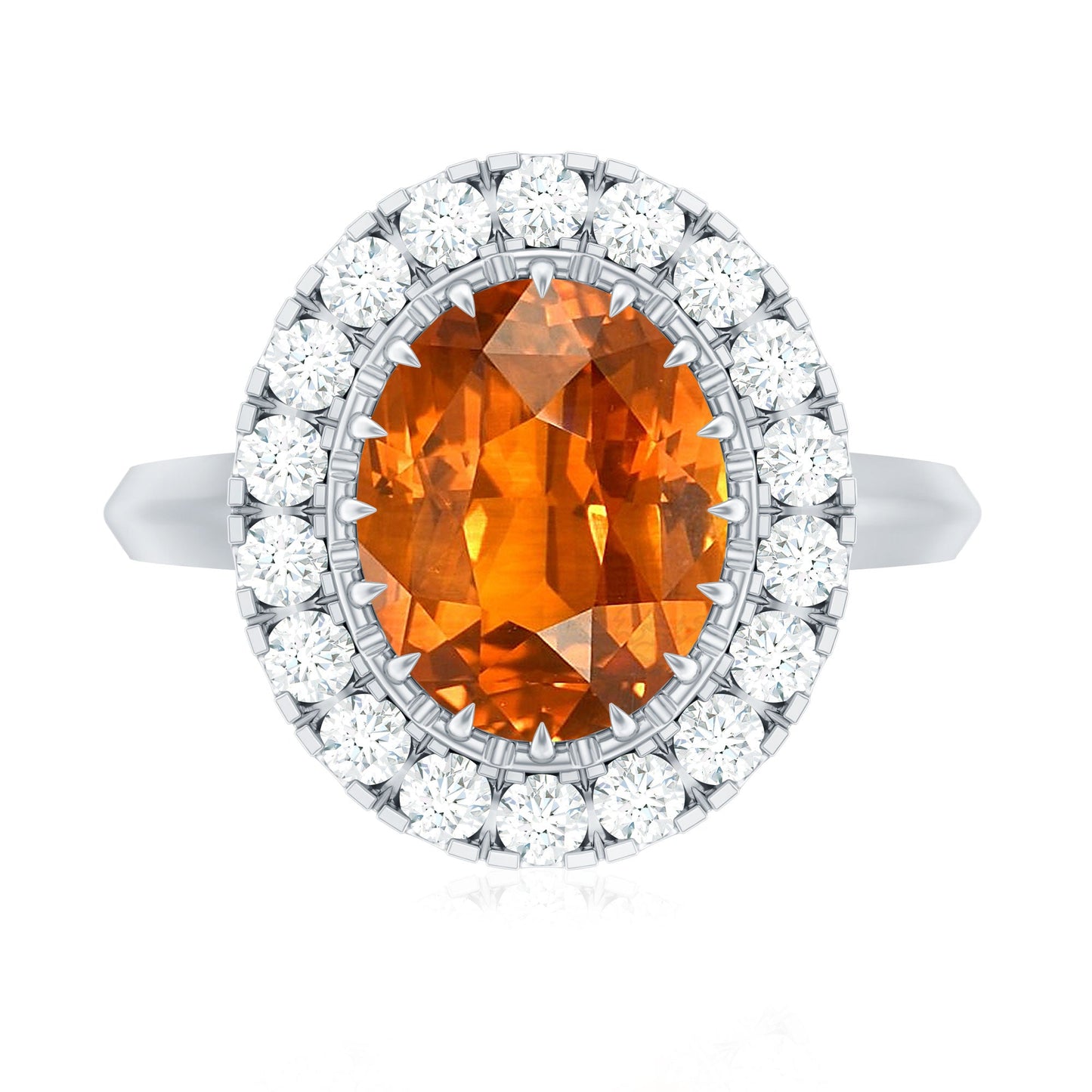 Certified 4 Carat Lab Grown Orange Sapphire Huge Engagement Ring with Diamonds