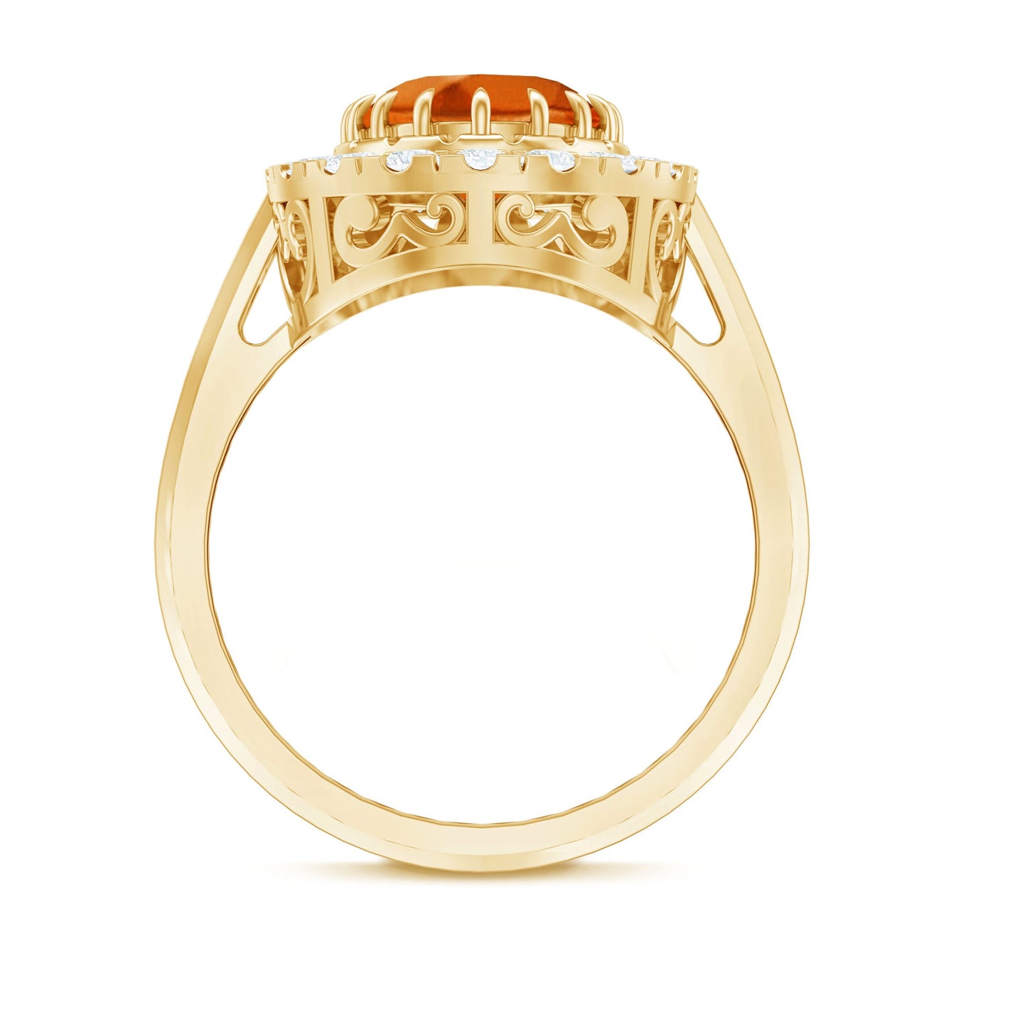 Certified 4 Carat Lab Grown Orange Sapphire Huge Engagement Ring with Diamonds