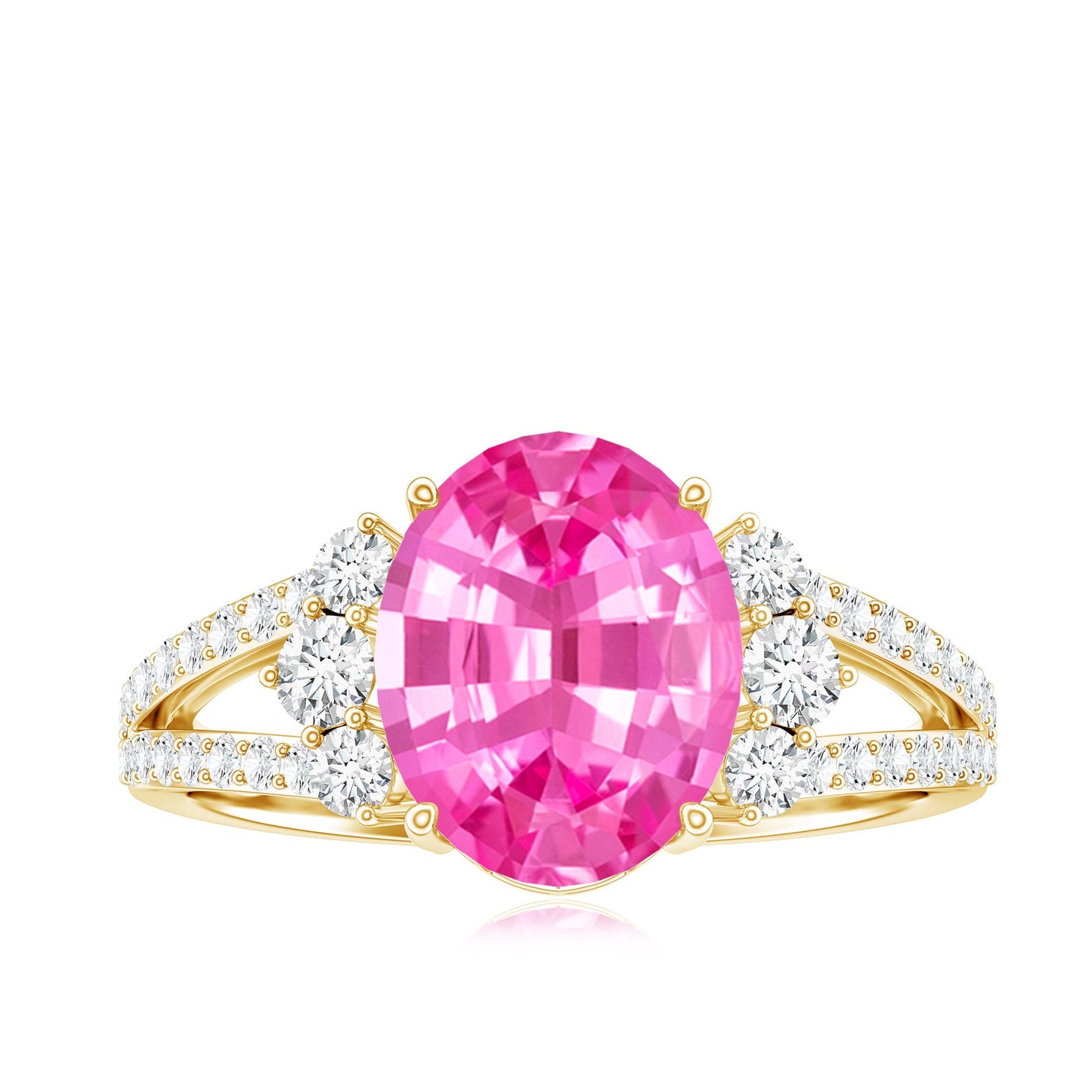 Certified 4 Carat Lab Created Pink Sapphire Oval Engagement Ring With Diamond