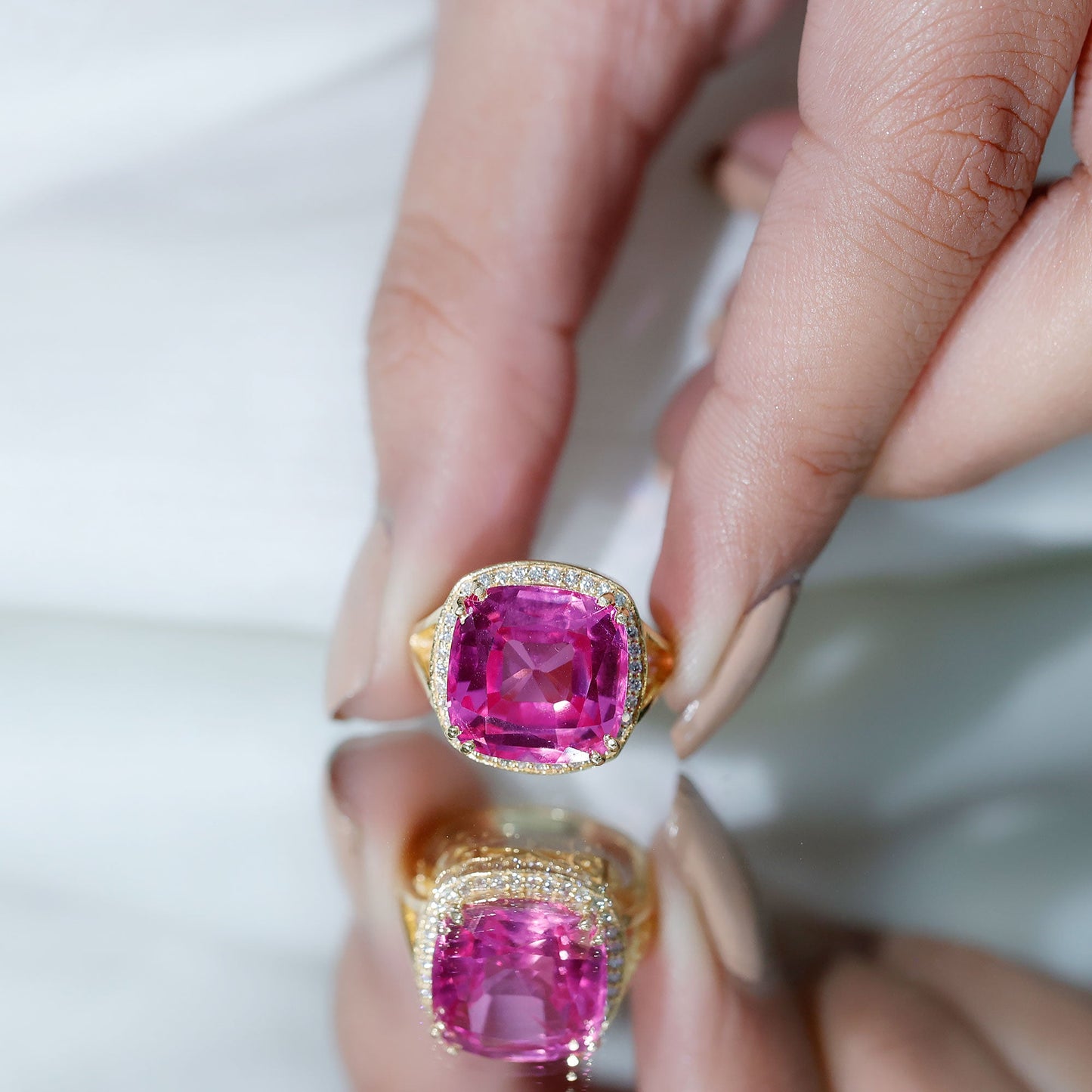 6 Carat Cushion Cut Lab Created Pink Sapphire Huge Engagement Ring