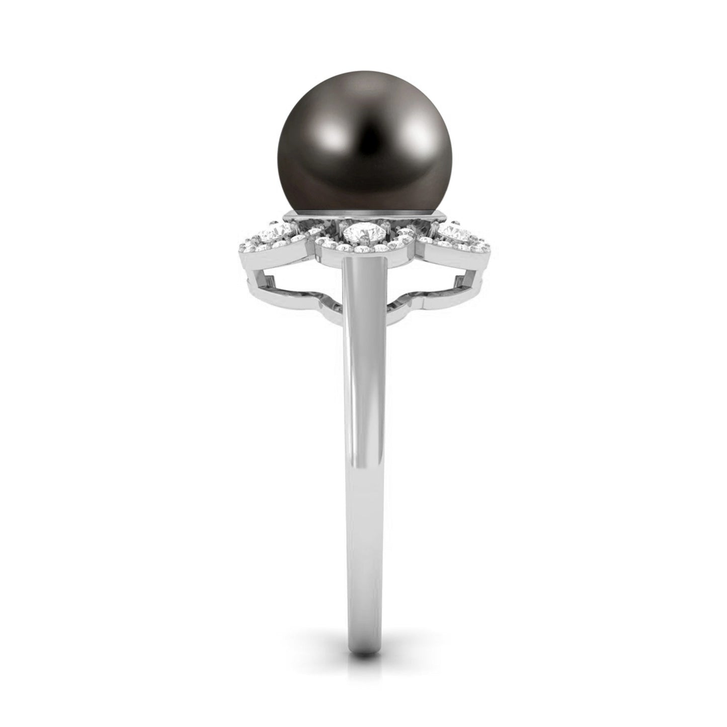 Natural Tahitian Pearl Flower Cocktail Ring with Diamond