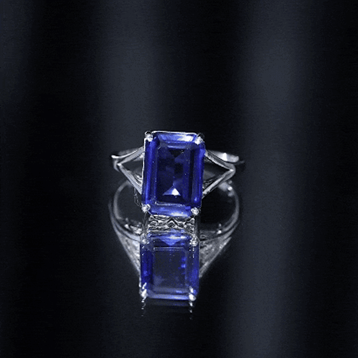 Emerald Cut 9 Carat Lab Created Blue Sapphire Engagement Ring for Women