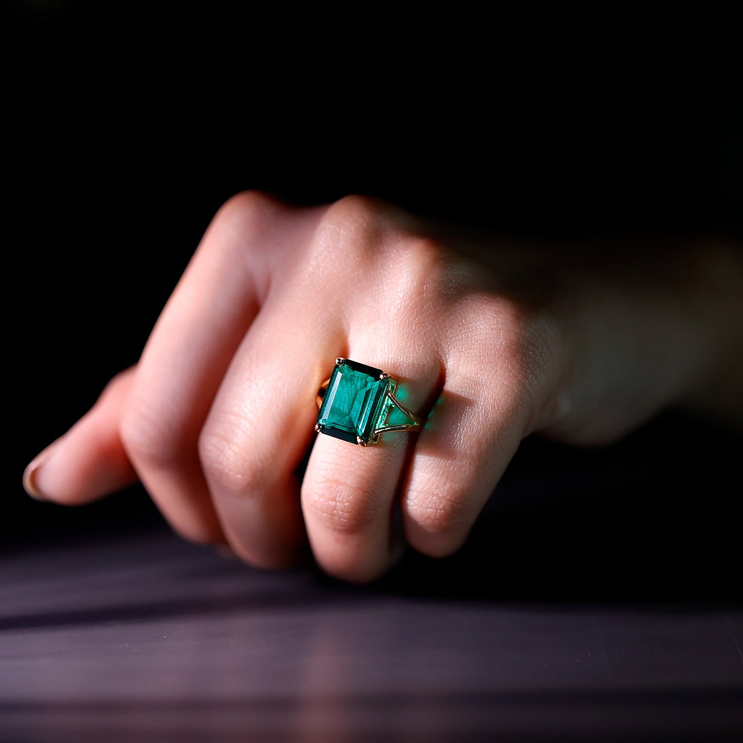 8 Carat Lab Grown Emerald Engagement Ring in Yellow Gold Plated Silver