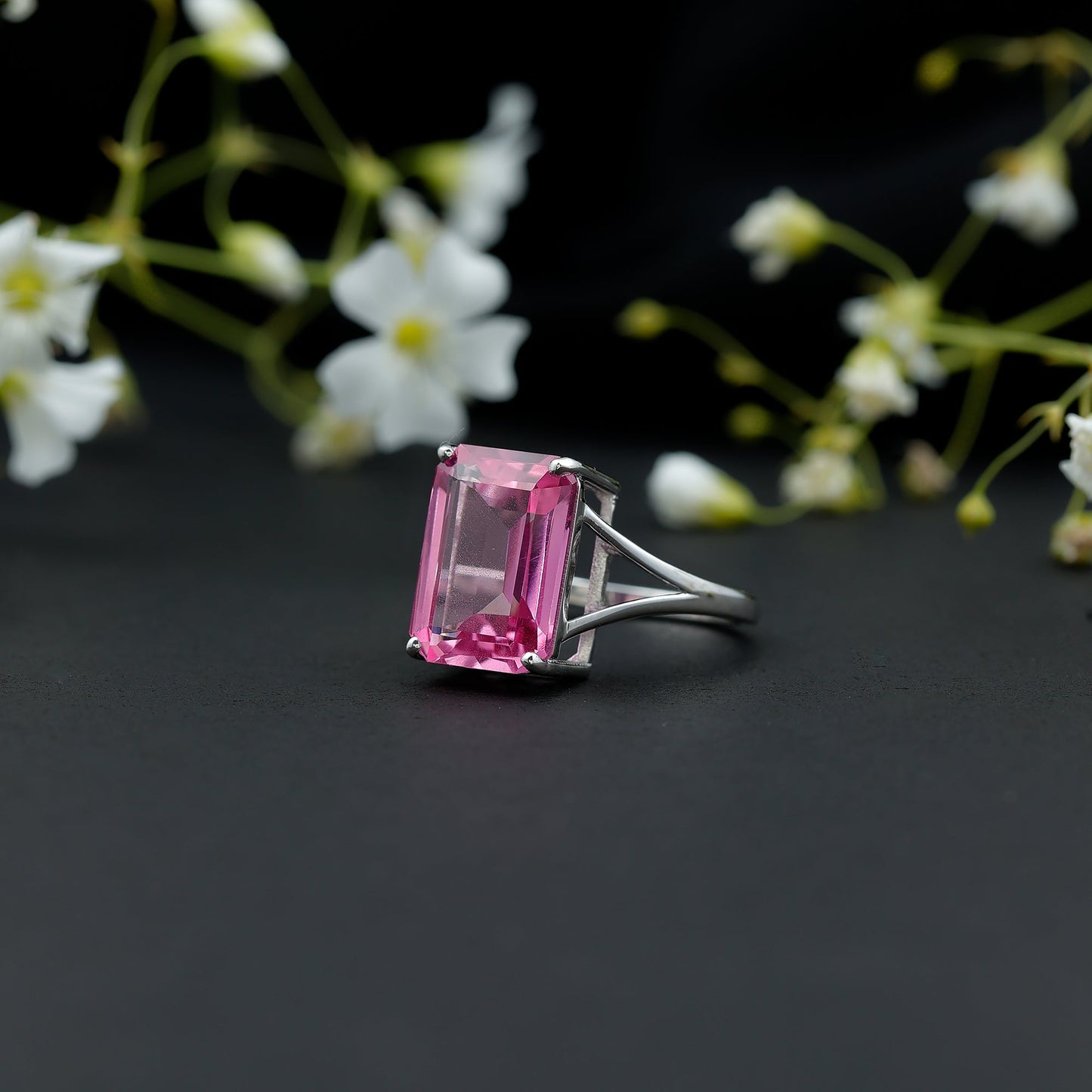 Solitaire Lab Grown Pink Sapphire Big Engagement Ring With Certificate