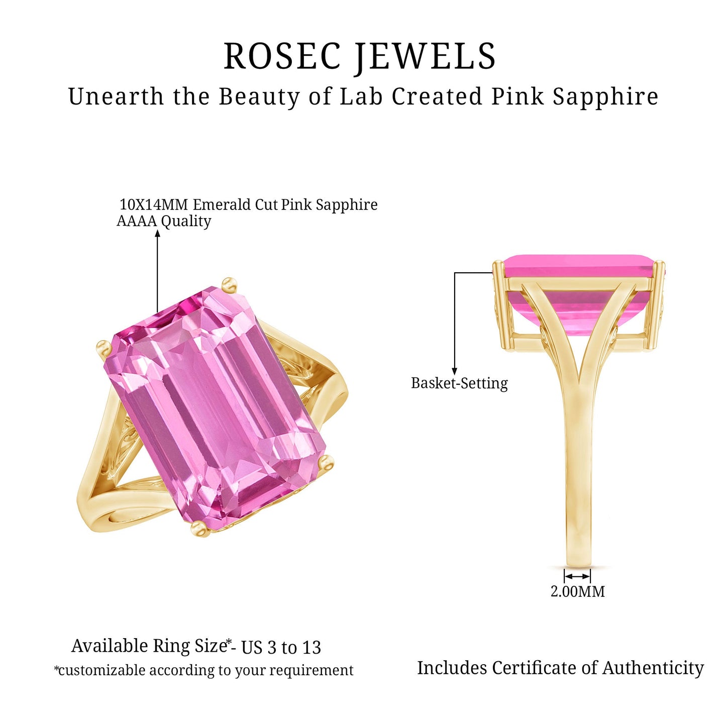 Solitaire Lab Grown Pink Sapphire Big Engagement Ring With Certificate