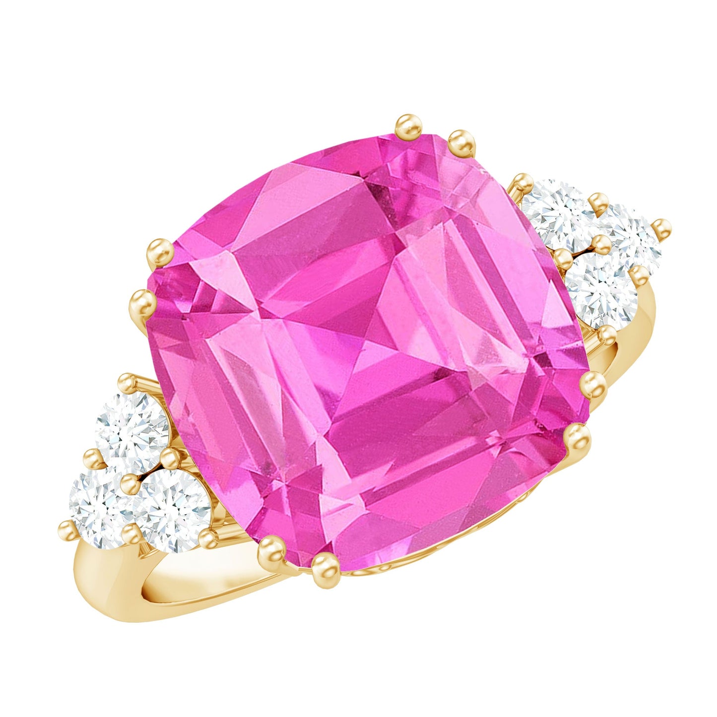 Lab Grown Pink Sapphire Solitaire Engagement Ring with Diamond Trio