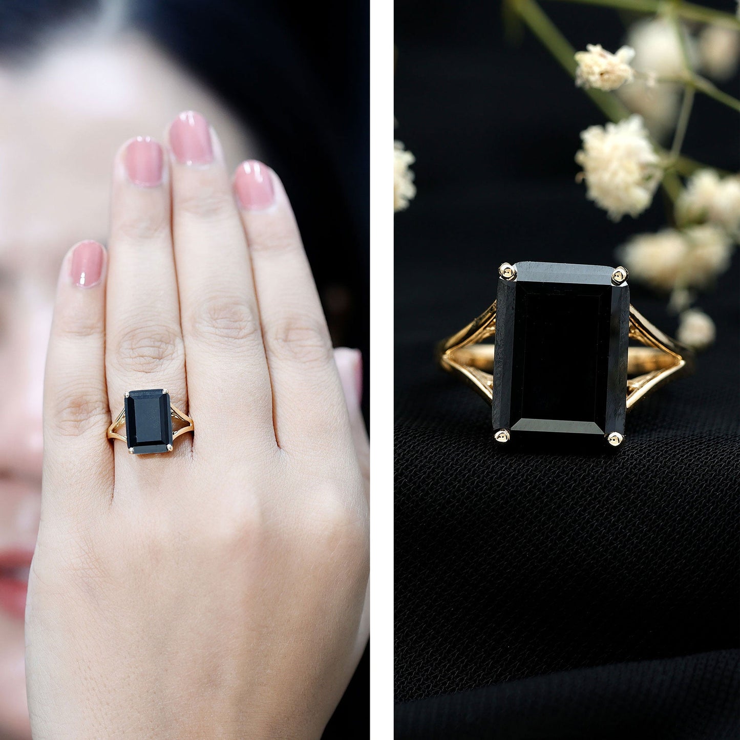 9 Carat Solitaire Lab Grown Black Diamond Emerald Cut Engagement Ring